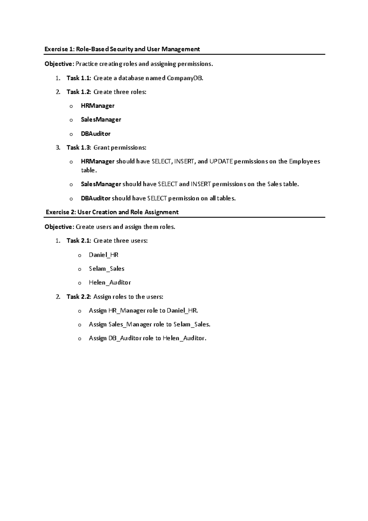 Role Based User Managment - Exercise 1: Role-Based Security and User ...