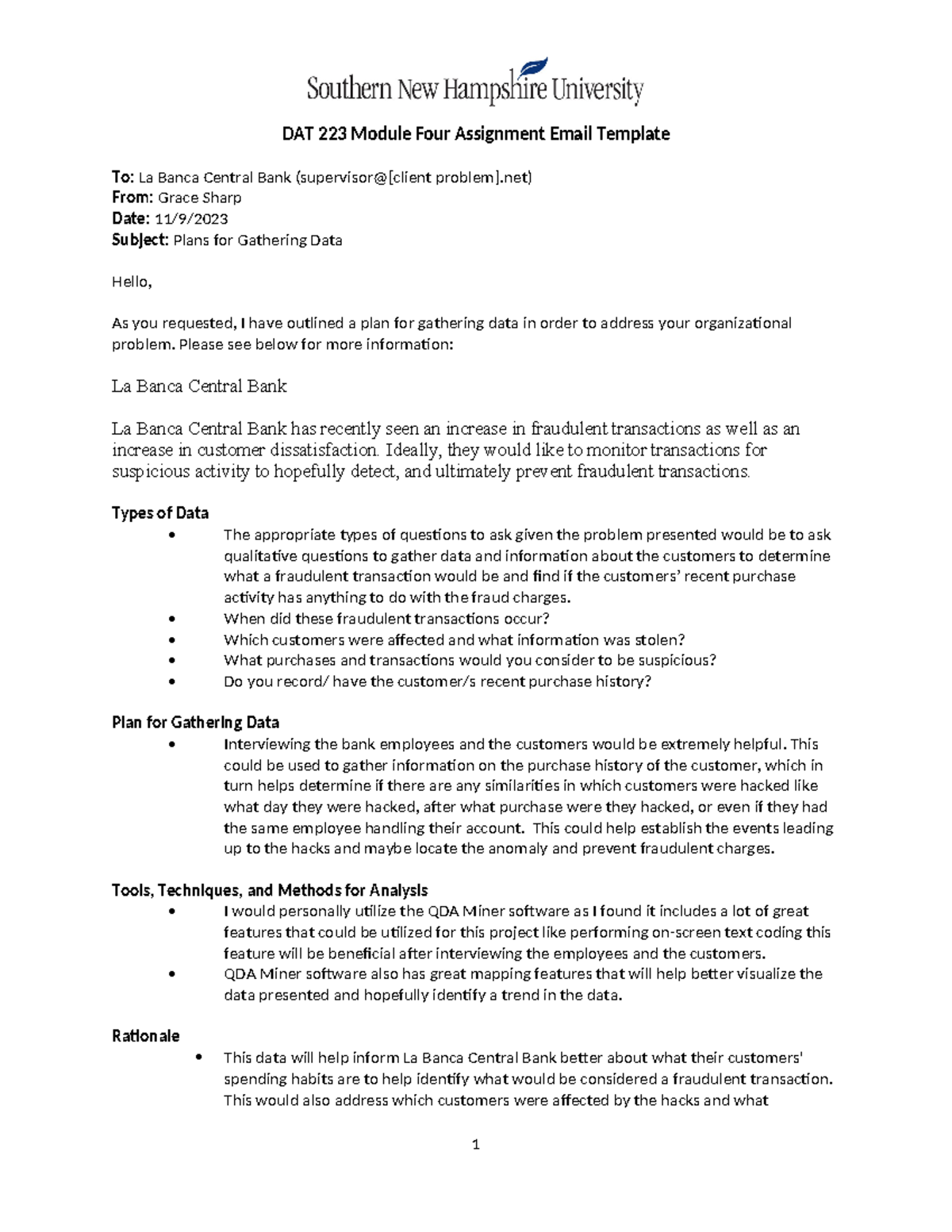 Sharp DAT 223 Module Four Email - DAT 223 Module Four Assignment Email ...