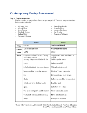 Modernist Poetry Assess Rubric 2345 - Modernist Poetry Assessment Step ...