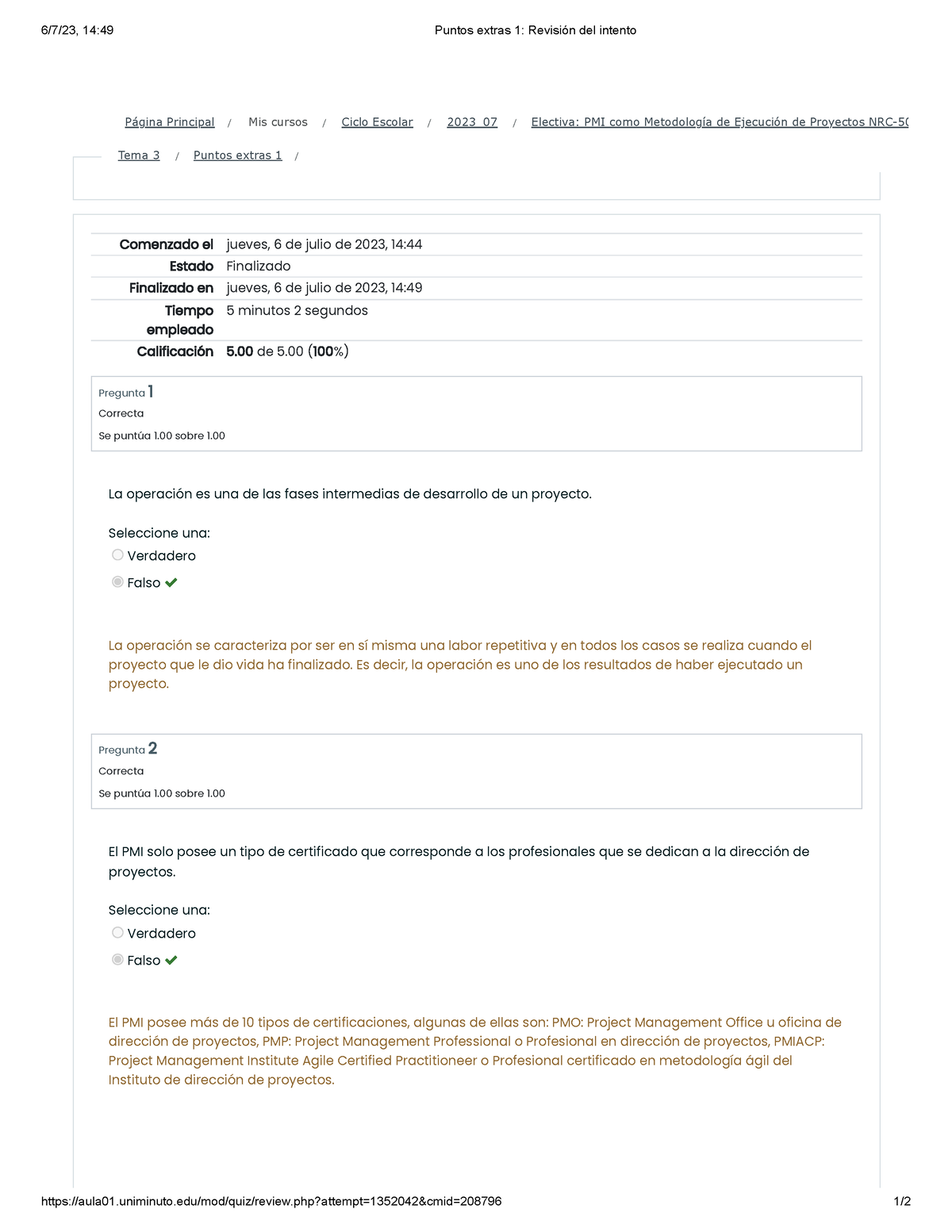 Puntos Extras 1 Semana 1 PMI Intento 1 - 6/7/23, 14:49 Puntos Extras 1 ...
