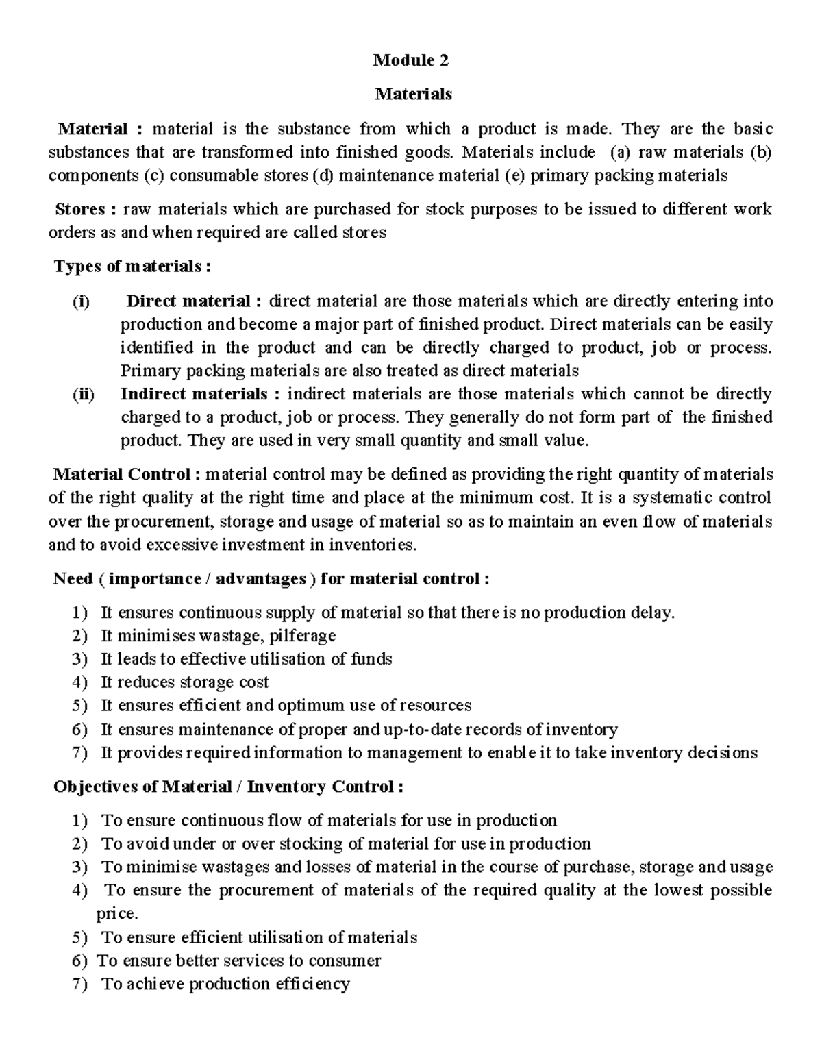 Module 2 - (Cost Accounts) - Module 2 Materials Material : material is ...