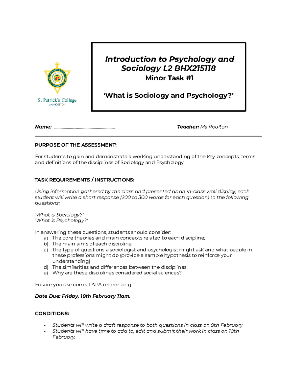 2023 Intro Module 1 - Minor task#1 - Introduction to Psychology and ...