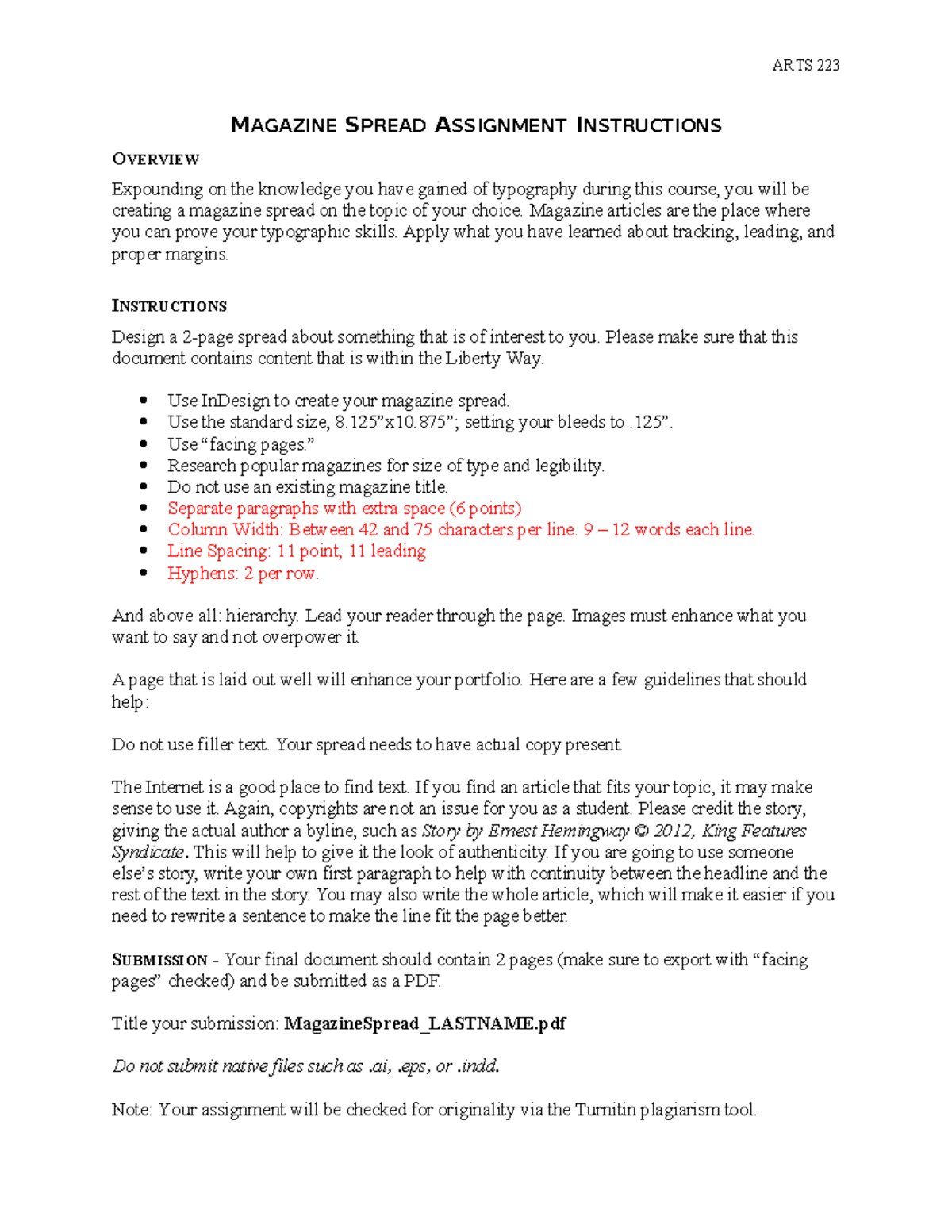Magazine Spread Assignment Instructions - ARTS 223 MAGAZINE SPREAD ...