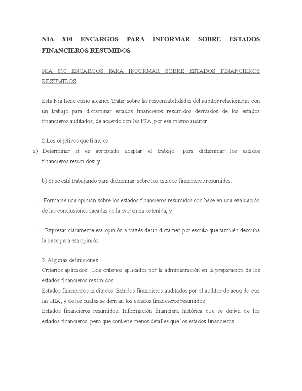 Nia Nia 810 Encargos Para Informar Sobre Estados Financieros Resumidos Pendiente Nia 800 Nia 3976