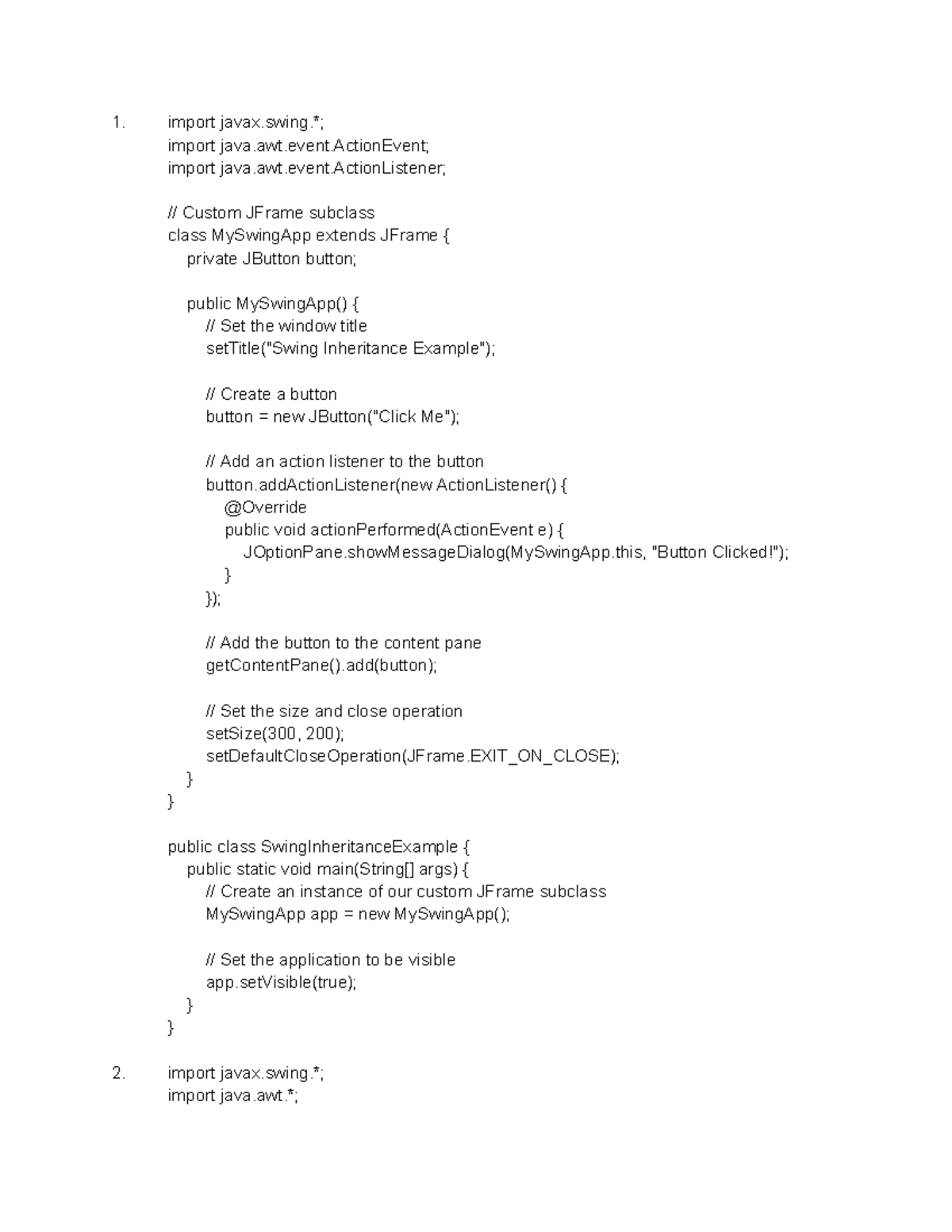 Java codes - Java assignment - import javax.*; import java.awt.event ...