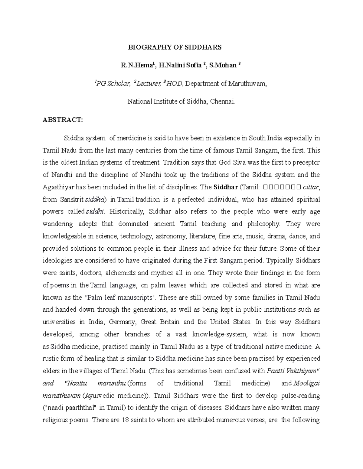 Biographyofsiddharsfullpaper 1 - BIOGRAPHY OF SIDDHARS R.N 1 , H Sofia ...