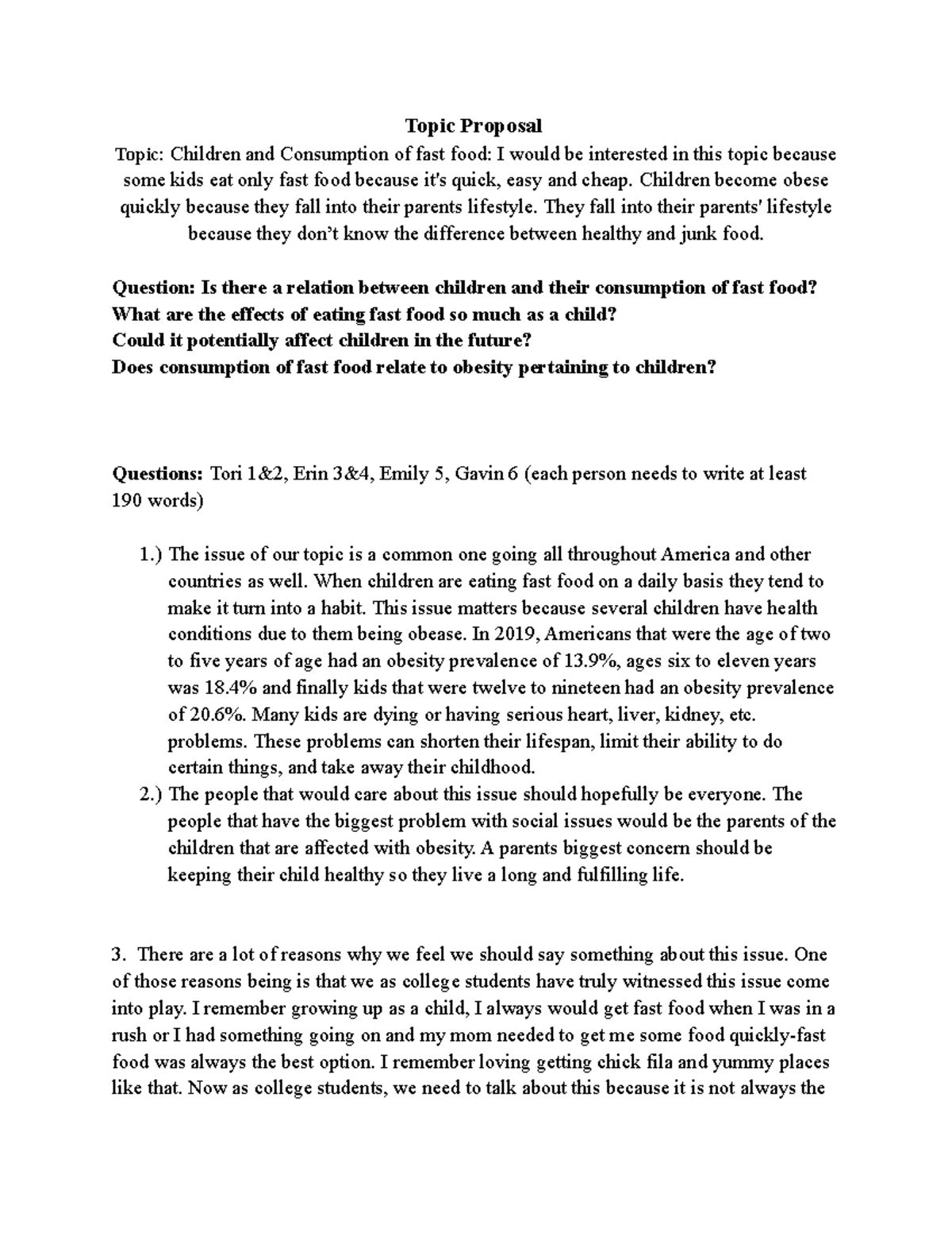 Topic proposal - assignment - Topic Proposal Topic: Children and ...