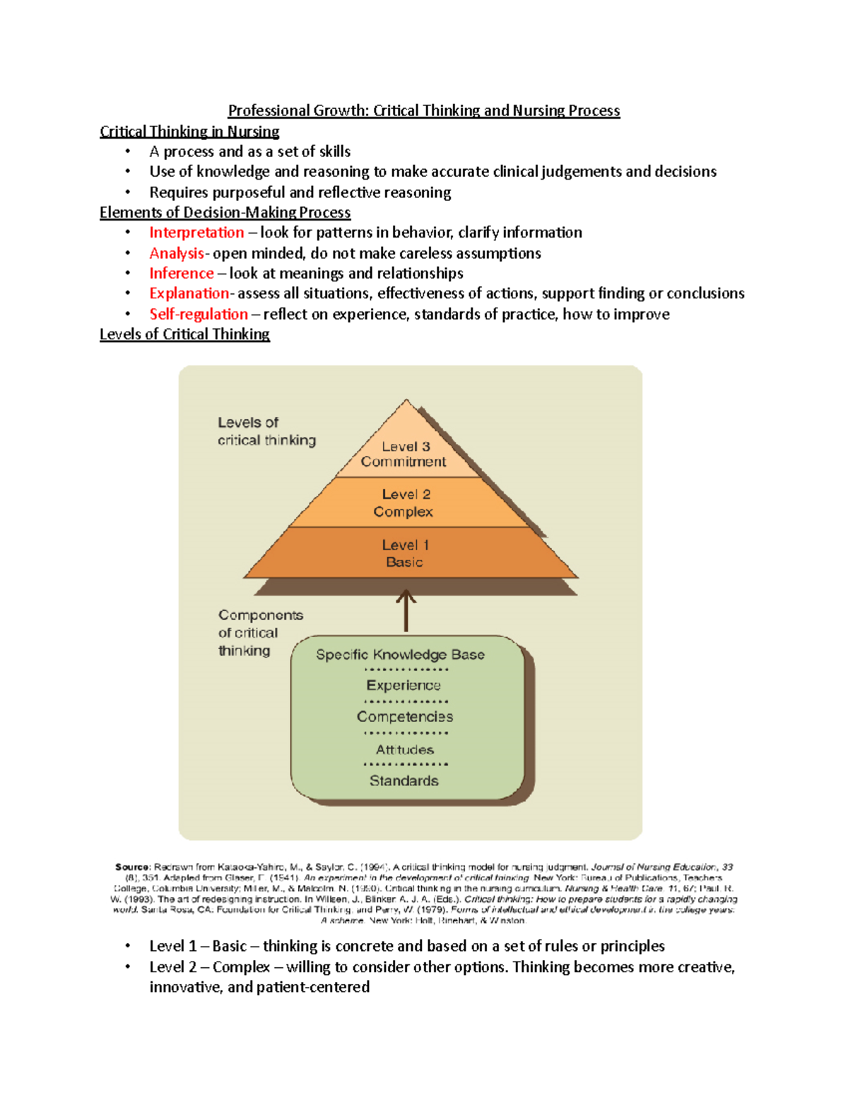 growth in critical thinking in nursing