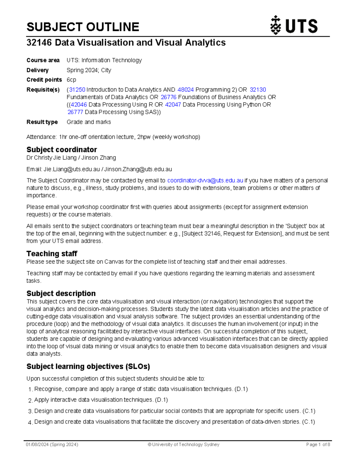DV & VA subject outline - SUBJECT OUTLINE 32146 Data Visualisation and ...