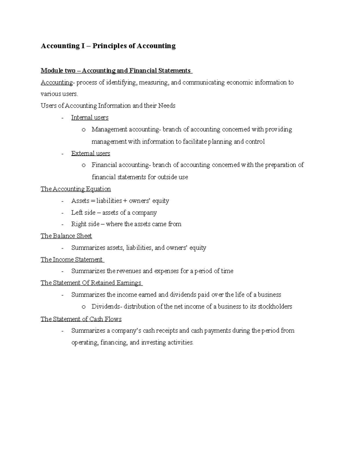 Acc. Module 2- Accounting and Financial Statements - Accounting I ...