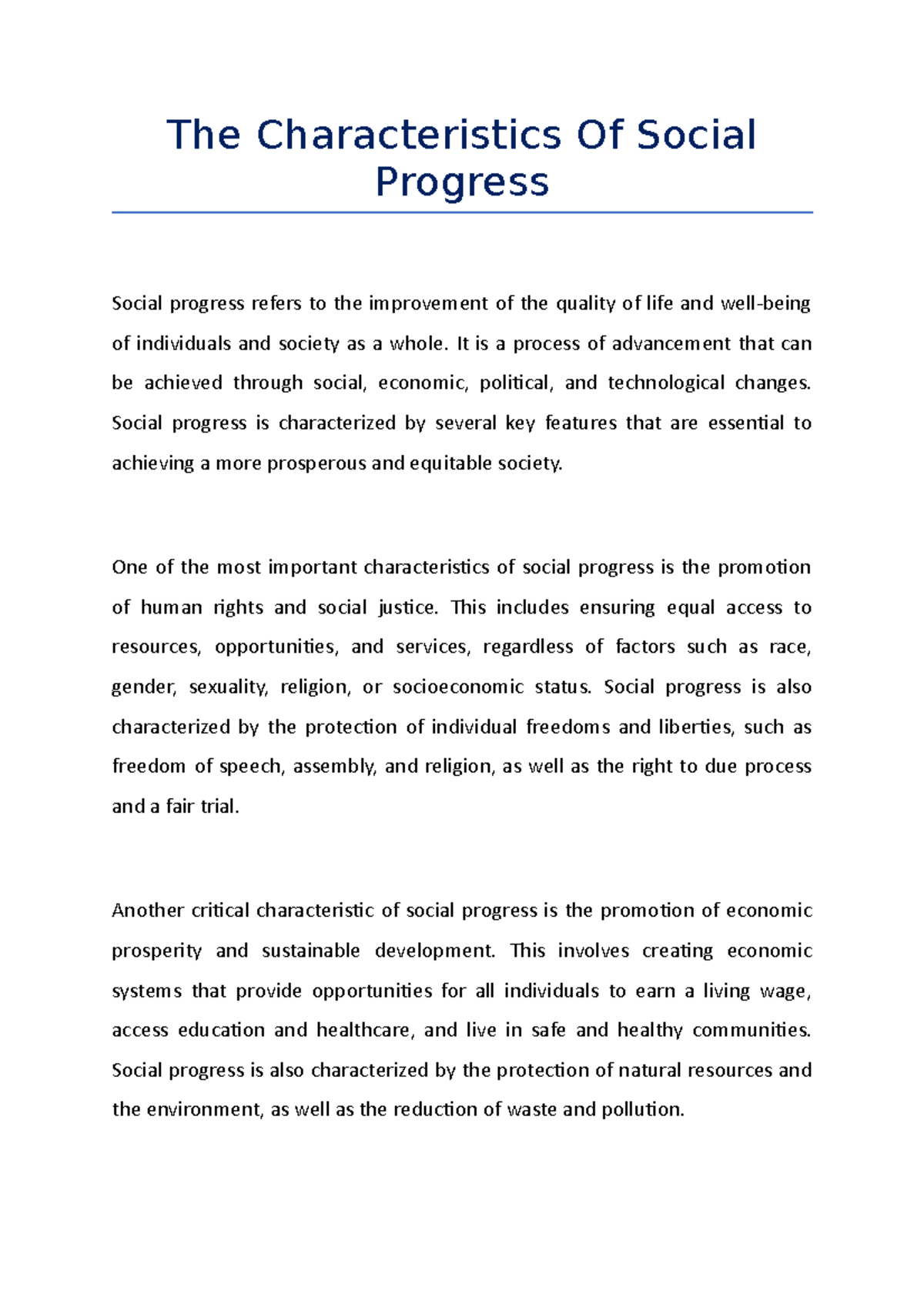 The Characteristics Of Social Progress The Characteristics Of Social