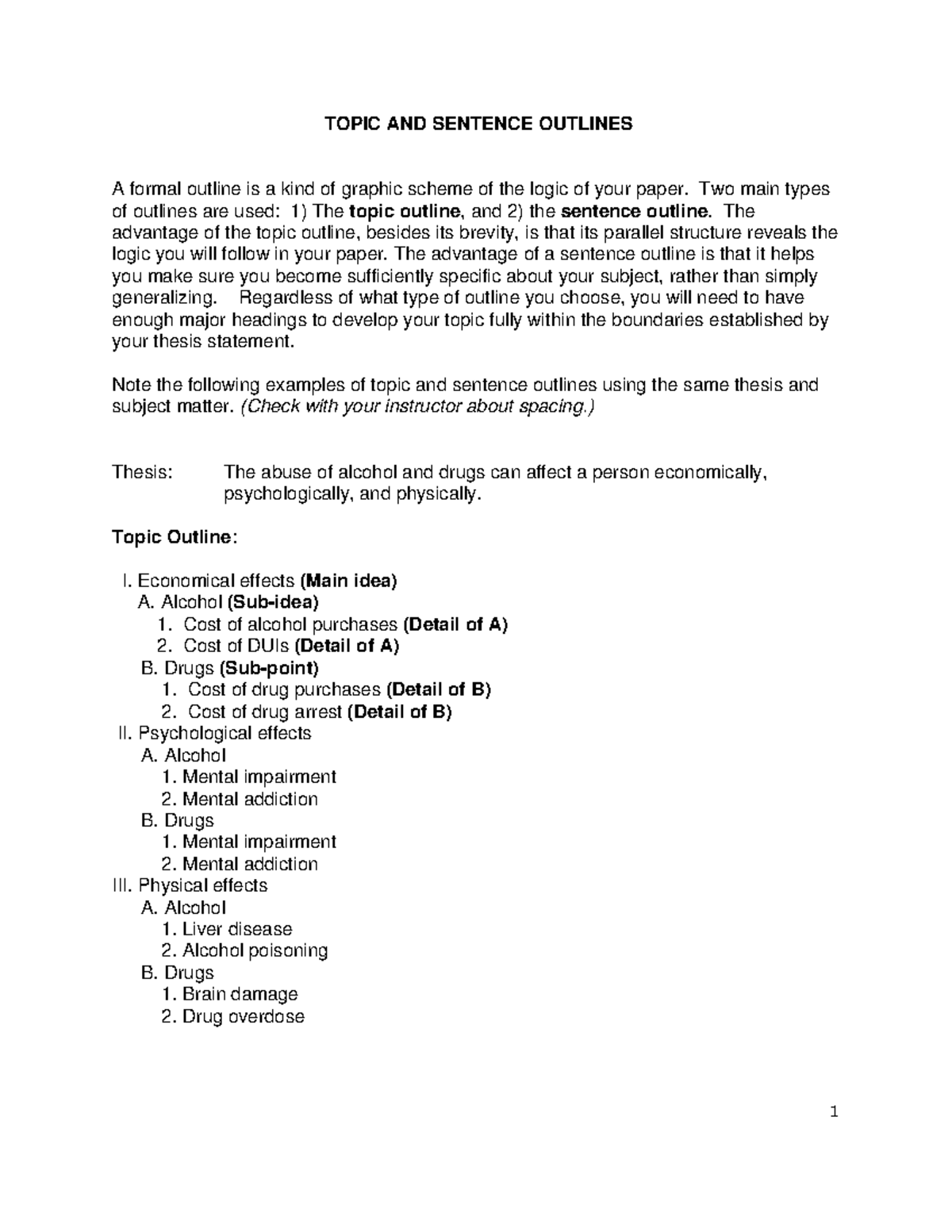 Topic Outline.pdf - research - 1 TOPIC AND SENTENCE OUTLINES A formal ...