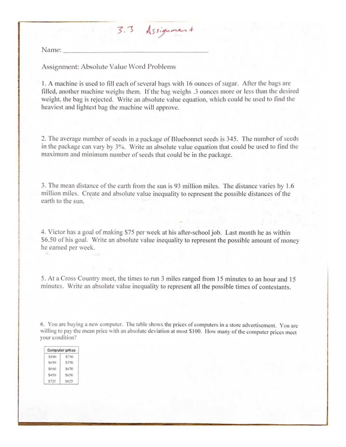 Assignment Absolute Value Word Problems Studocu