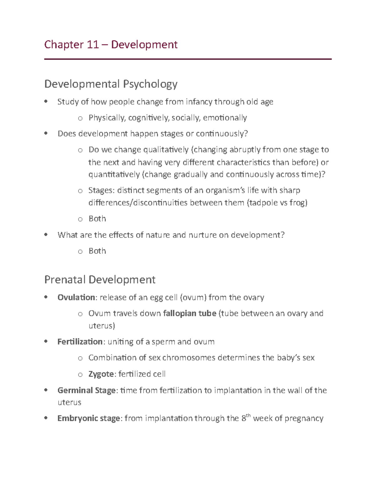 Chapter 11 - Development - Chapter 11 – Development Developmental ...