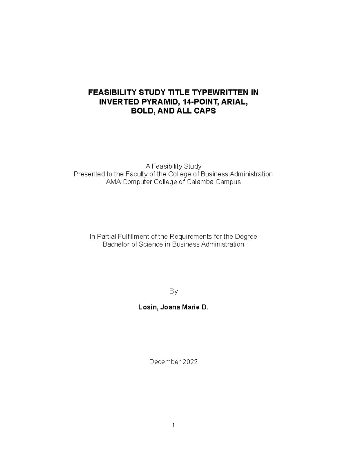 2113T Feasibility Study Tempate - FEASIBILITY STUDY TITLE TYPEWRITTEN ...