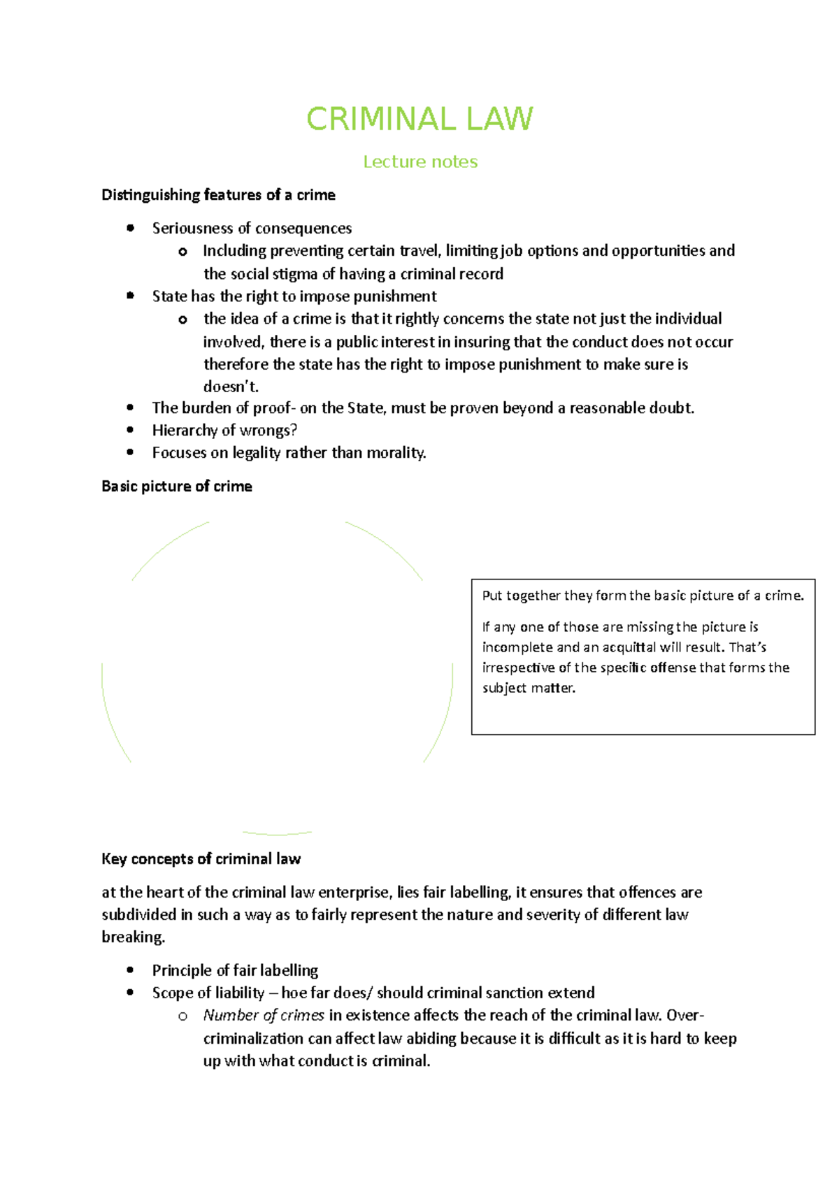 Criminal LAW week 1 - wedge - CRIMINAL LAW Lecture notes Distinguishing ...