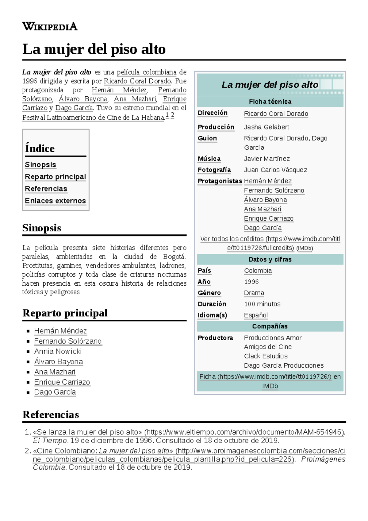 La mujer del piso alto Nada La mujer del piso alto Ficha técnica