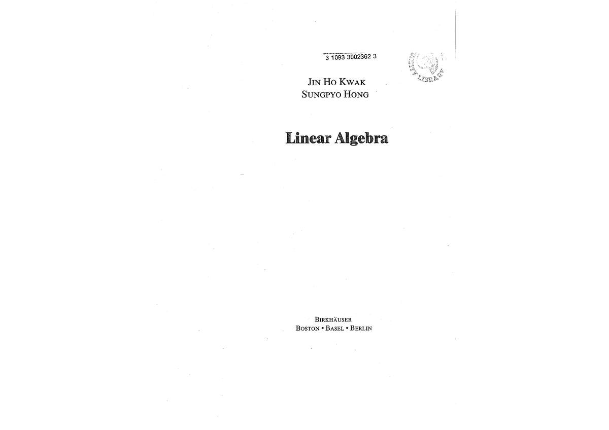 Linear algebra jin ho kwak - maths - Studocu