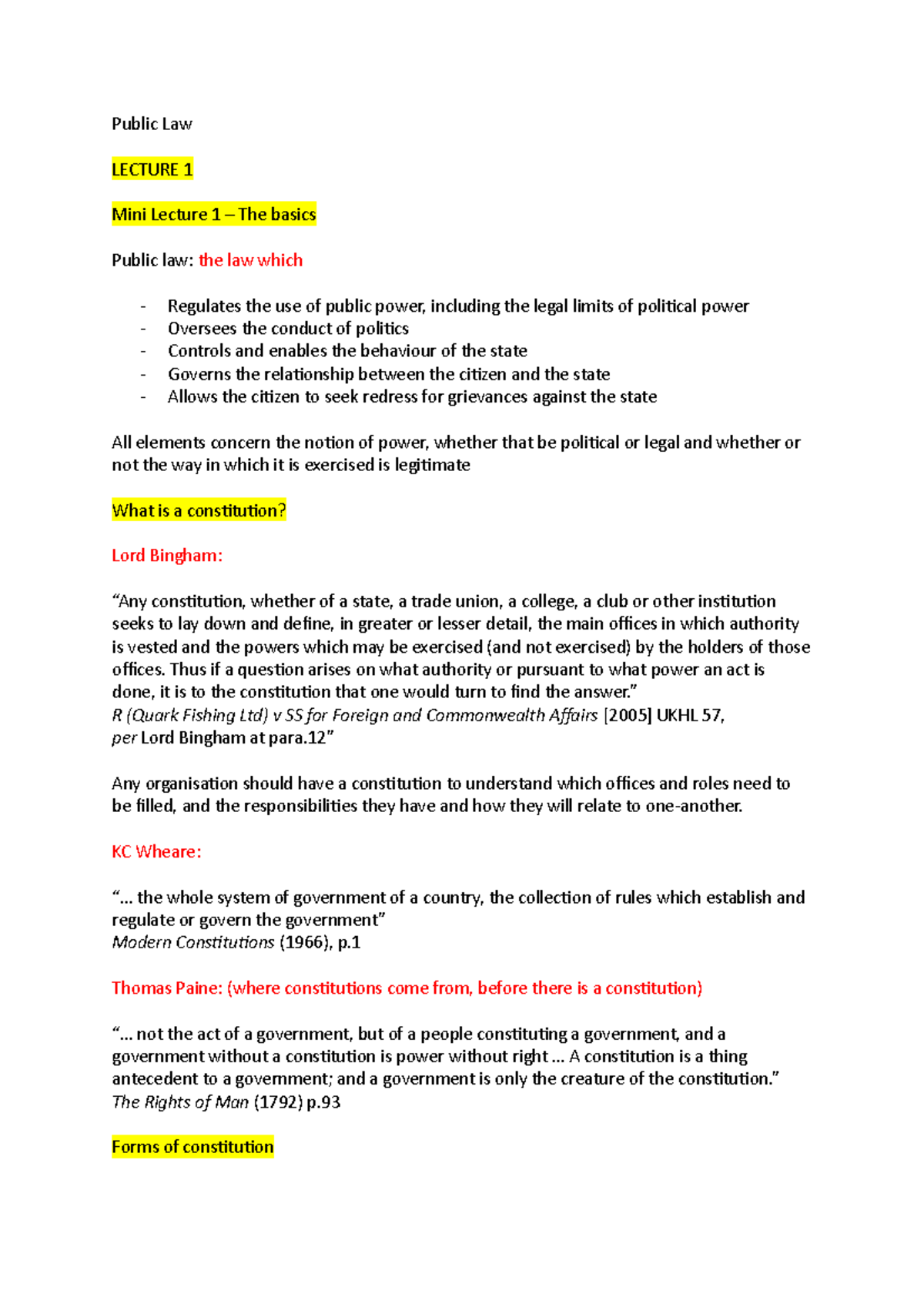 Public Law - Lecture notes 1-10 - Public Law LECTURE 1 Mini Lecture 1 ...