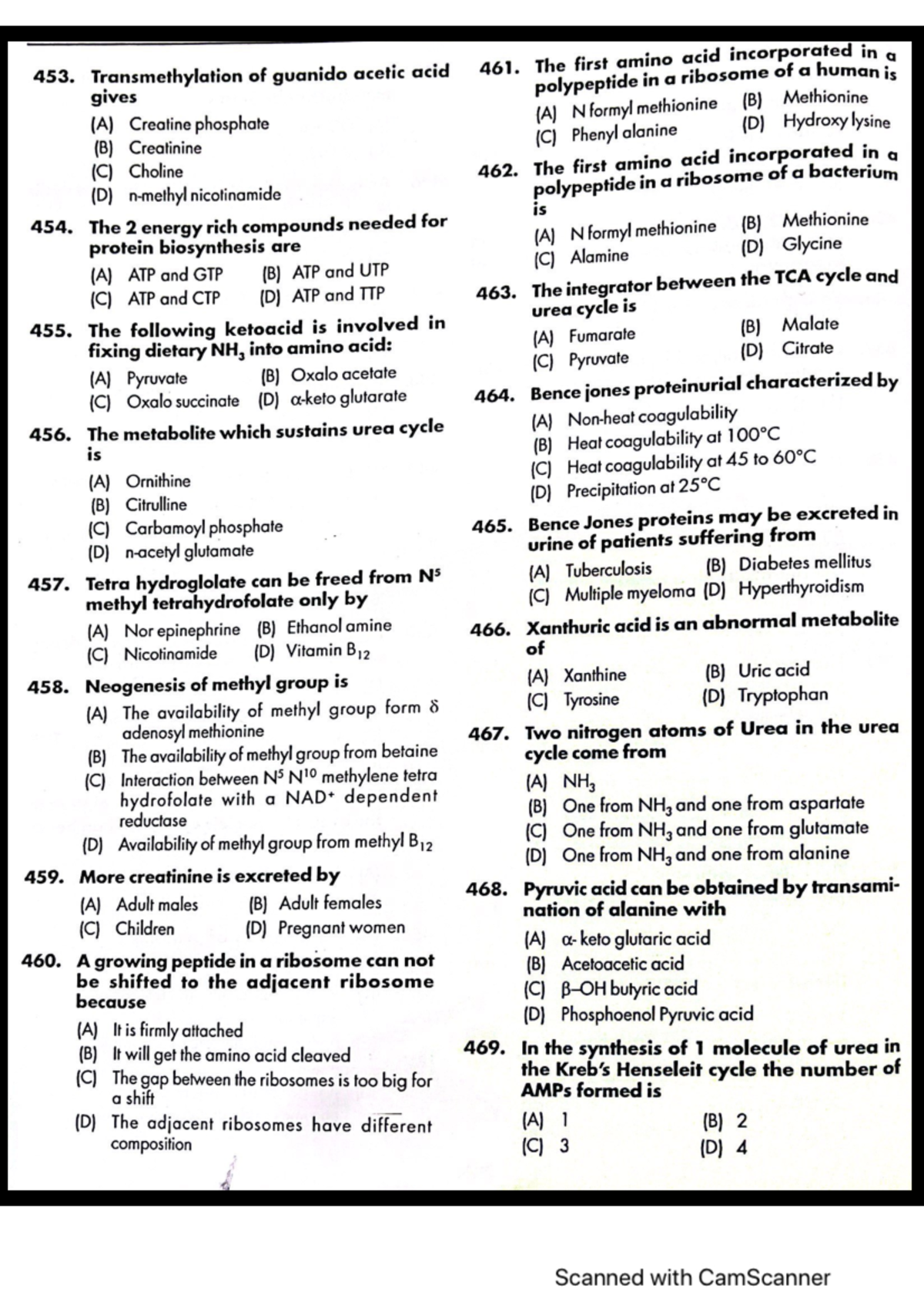 Protein AND Protein Metabolismcqs 10 - Clinical Biochemistry - Studocu