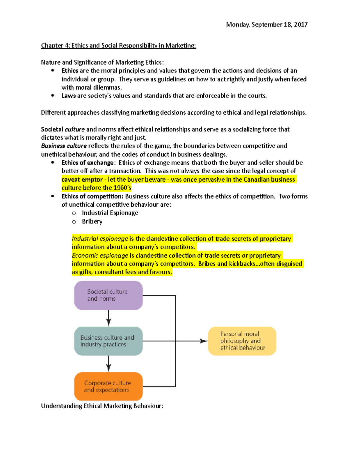 Chapter 4 Notes - Monday, September 18, 2017 Chapter 4: Ethics And ...