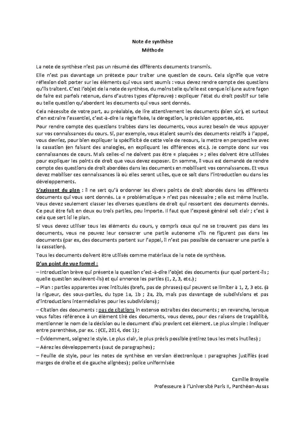 Méthode note de synthèse - Note de synthèse Méthode La note de synthèse ...