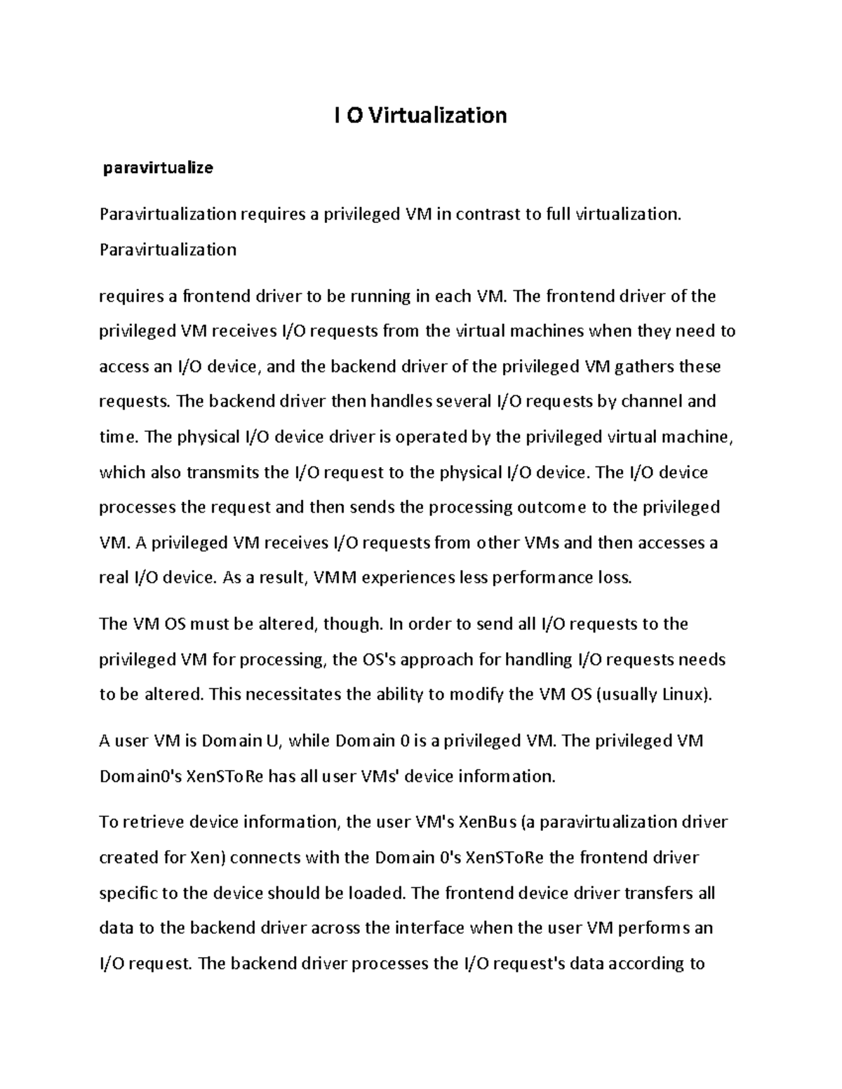 I/O Virtualization - I O Virtualization paravirtualize ...