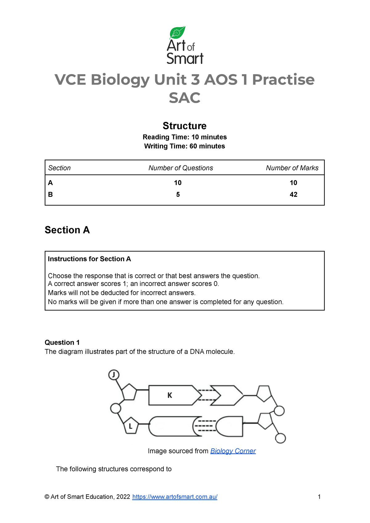 VCE Biology Unit 3 AOS 1 Practice SAC Art Of Smart Education - VCE ...