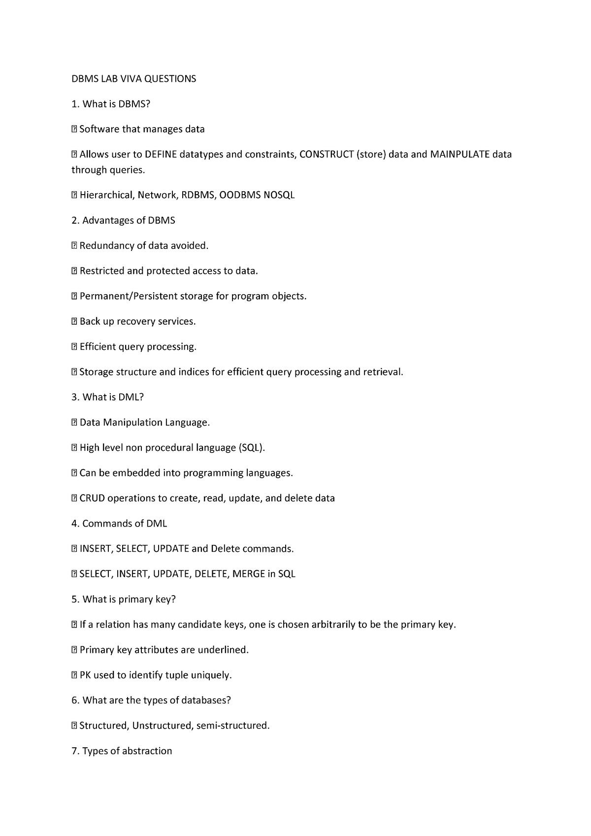 Dbms bdbhxc DBMS LAB VIVA QUESTIONS What is DBMS? through queries