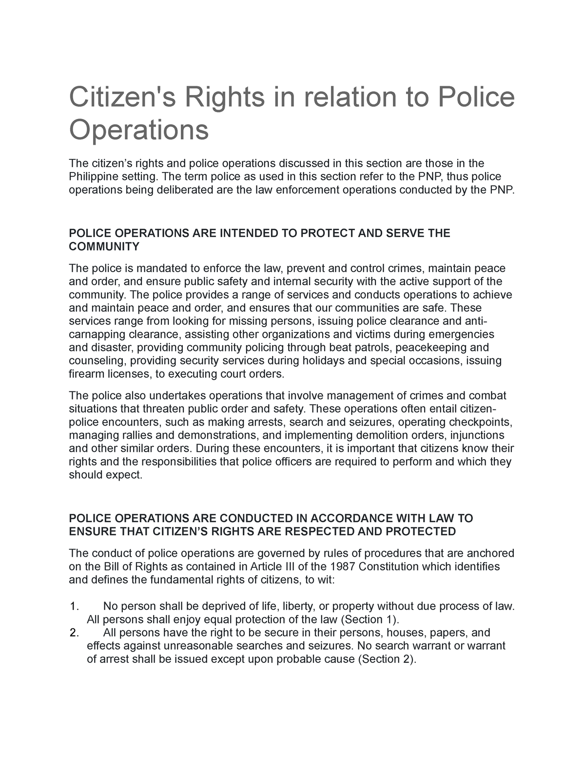 Citizen S Right Citizen S Right Associated To Law Enforcing Law Know The Following Facts Studocu