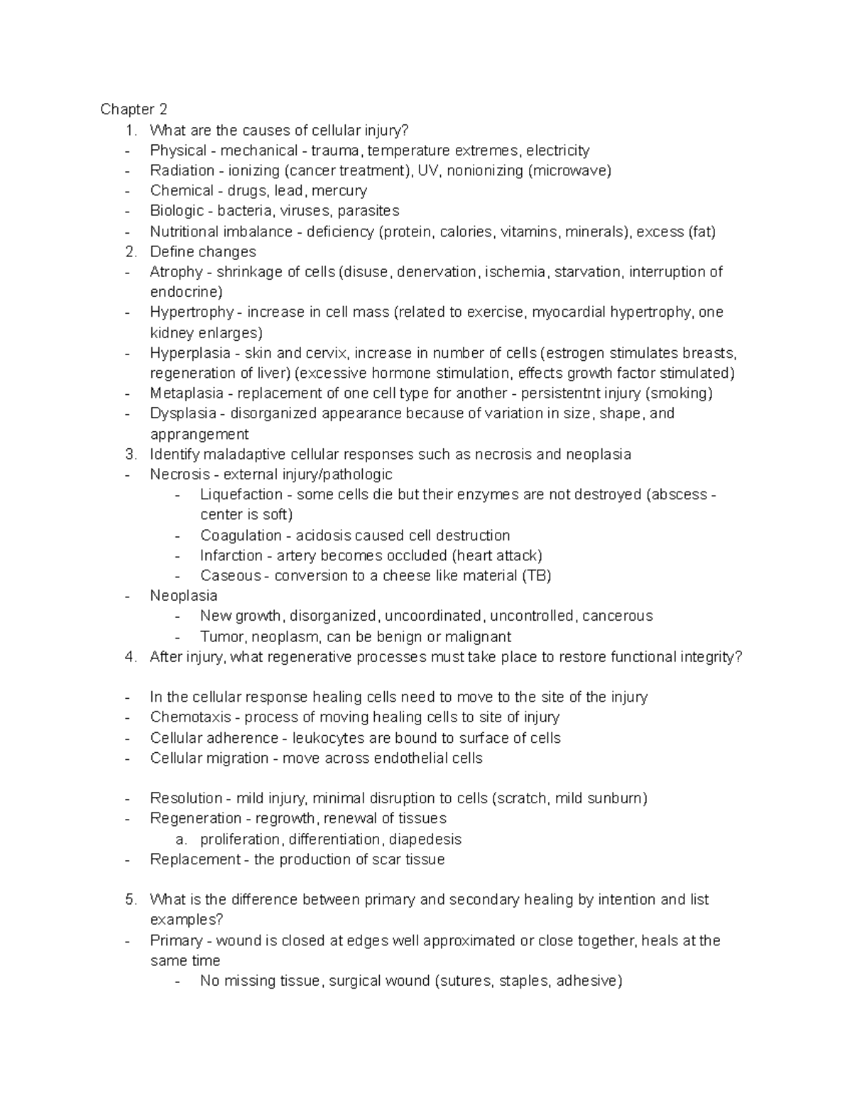 Exam 1 study guide - Exam 1 - Chapter 2 1. What are the causes of ...