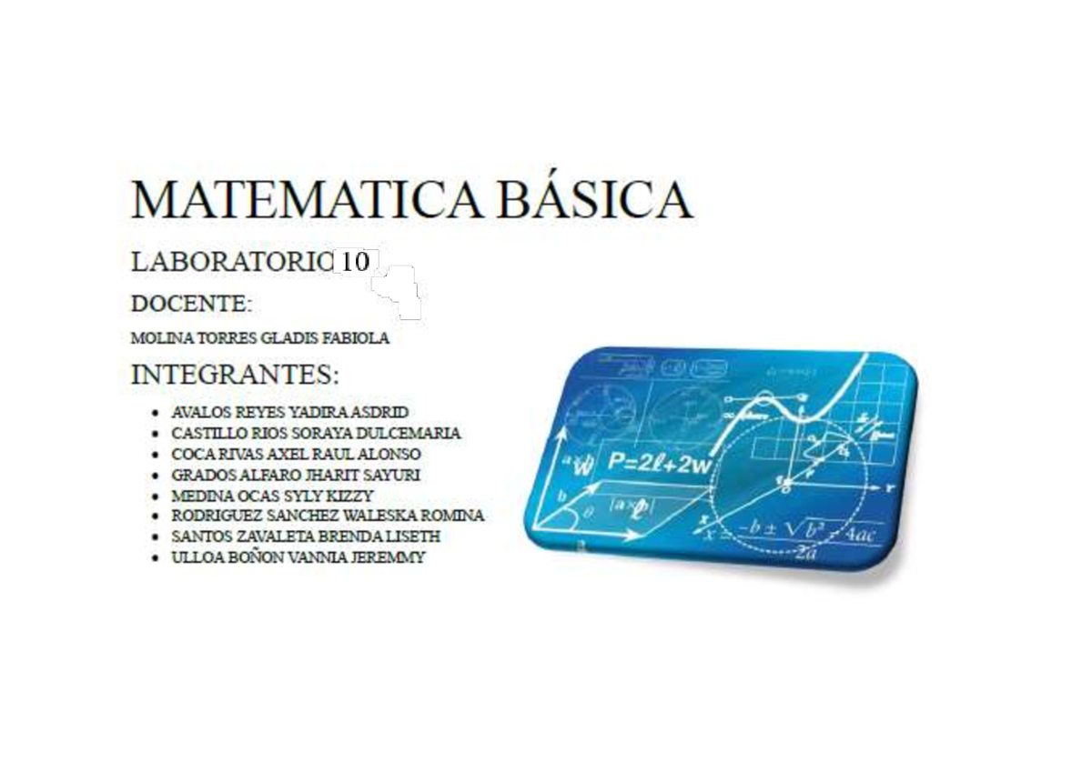 Laboratorio 10 - ....... - MATEMATICA BÁSICA LABORATORIO 10 DOCENTE ...