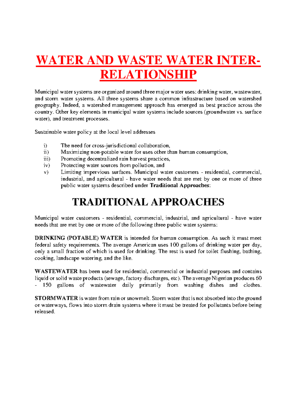 Water NOTE - Lecture notes 1 - WATER AND WASTE WATER INTER ...