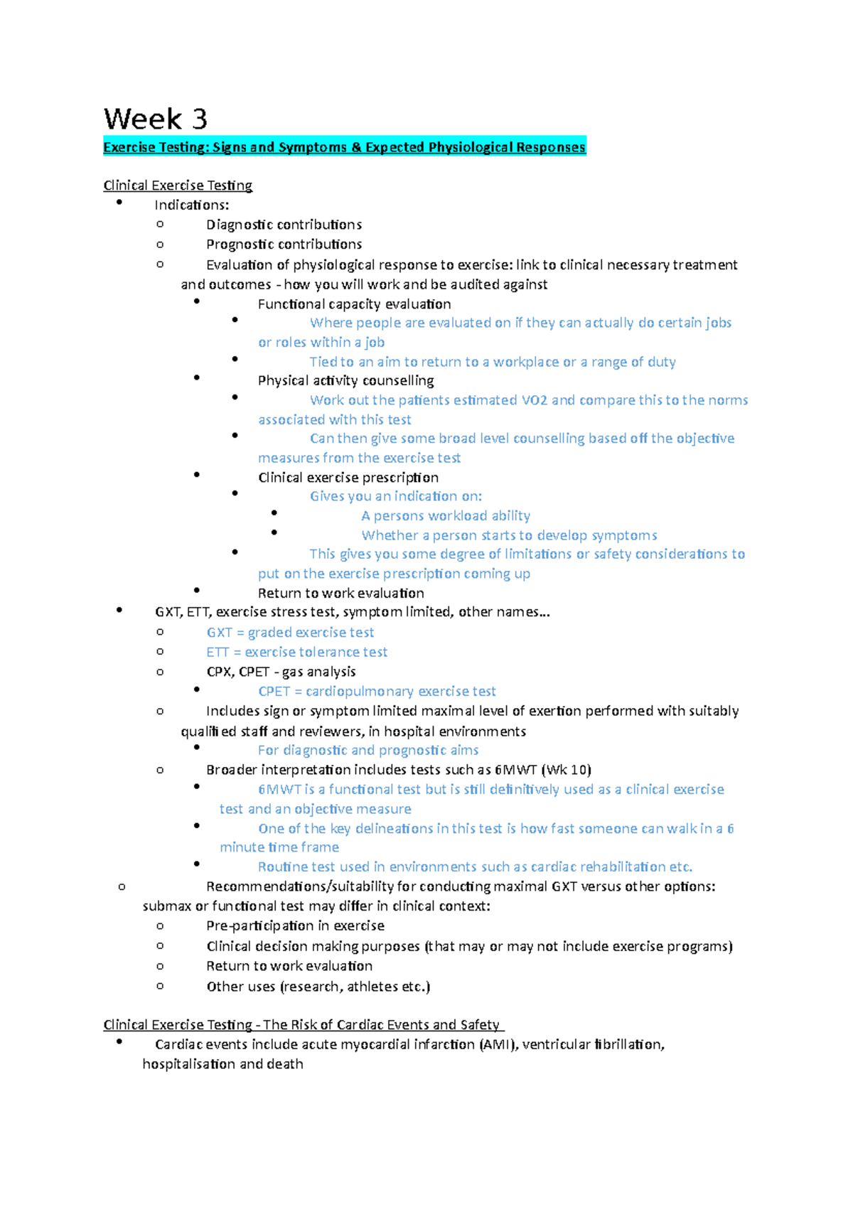 Week 3 - Lecture notes 3 - Week 3 Exercise Tesing: Signs and Symptoms ...