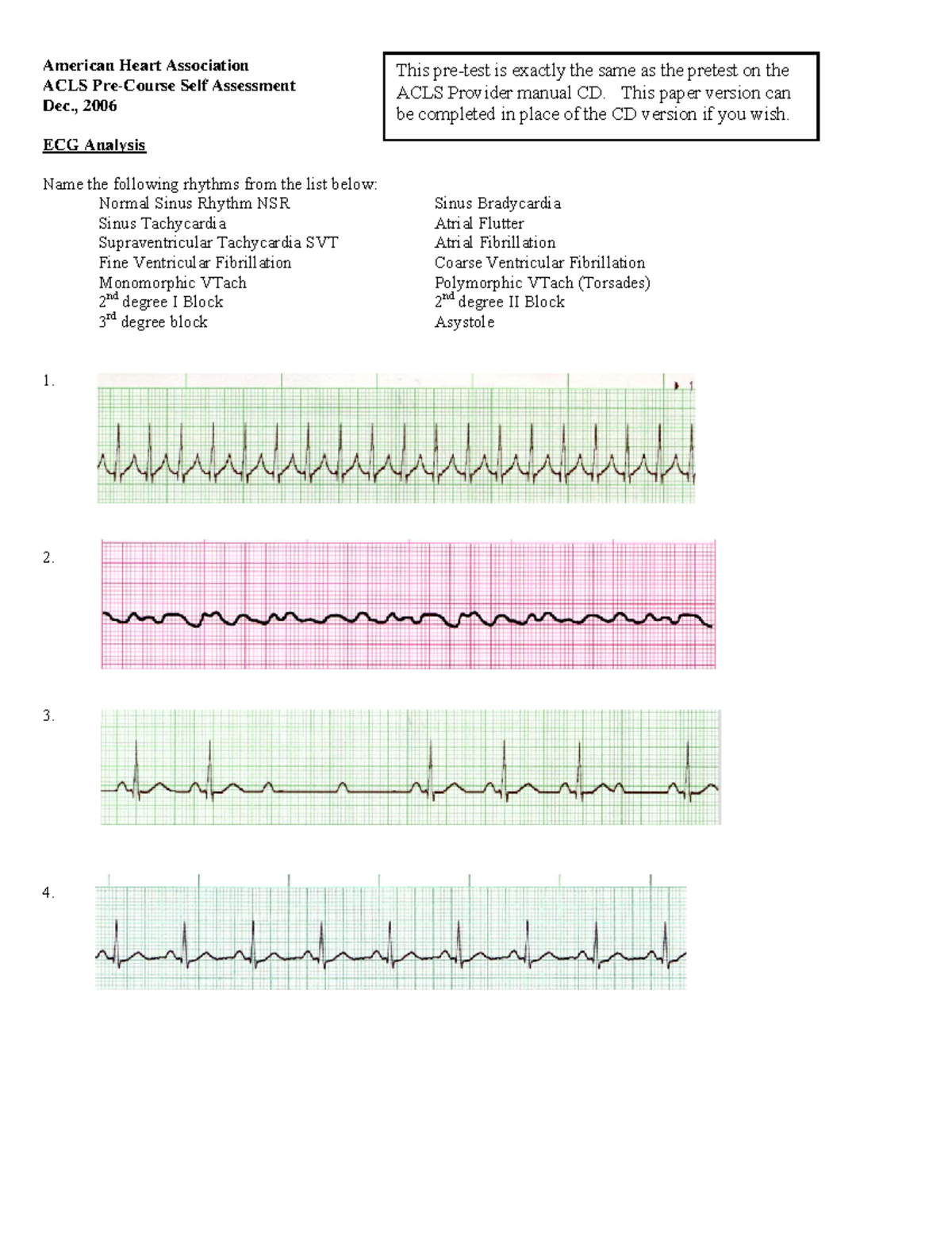 Acls Precourse Answer Key Acls Pretest