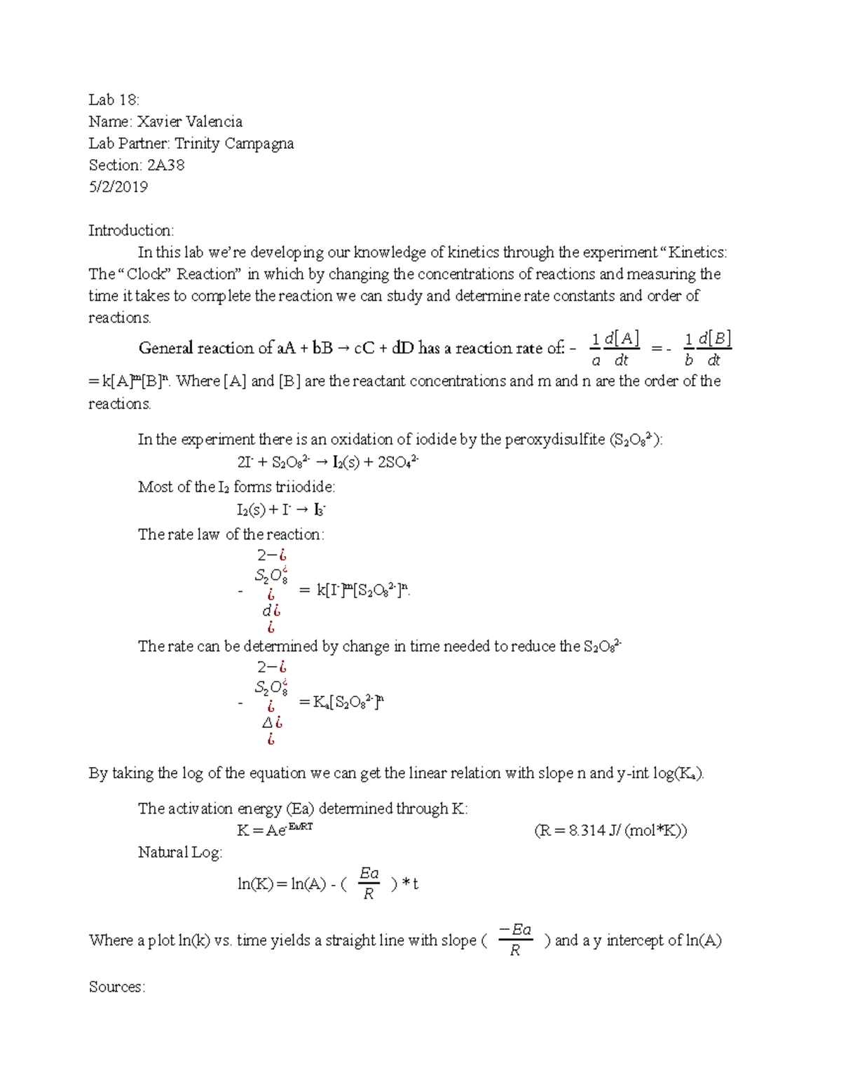 Lab 18 The Clock Reaction Lab 18 Name Xavier Valencia Lab
