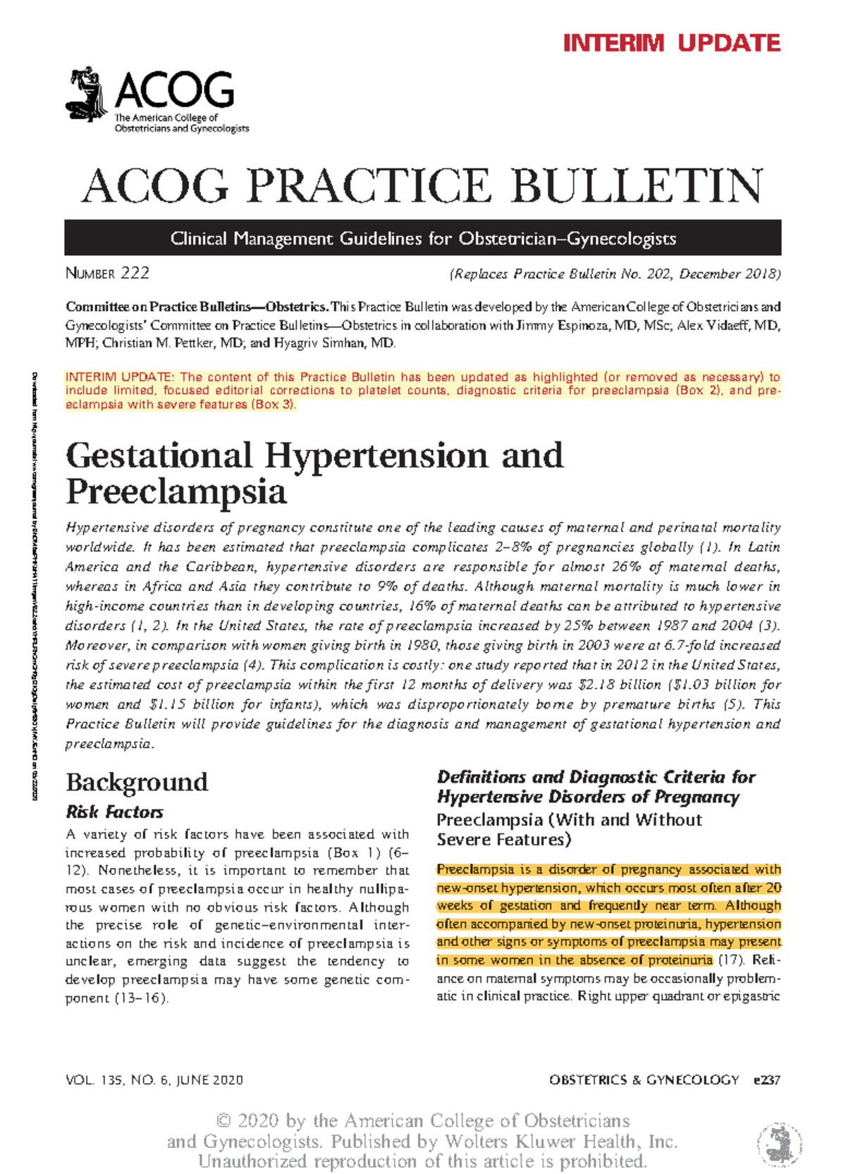 Preeclampsia acog 2020 - Downloaded from journals.lww/greenjournal by ...