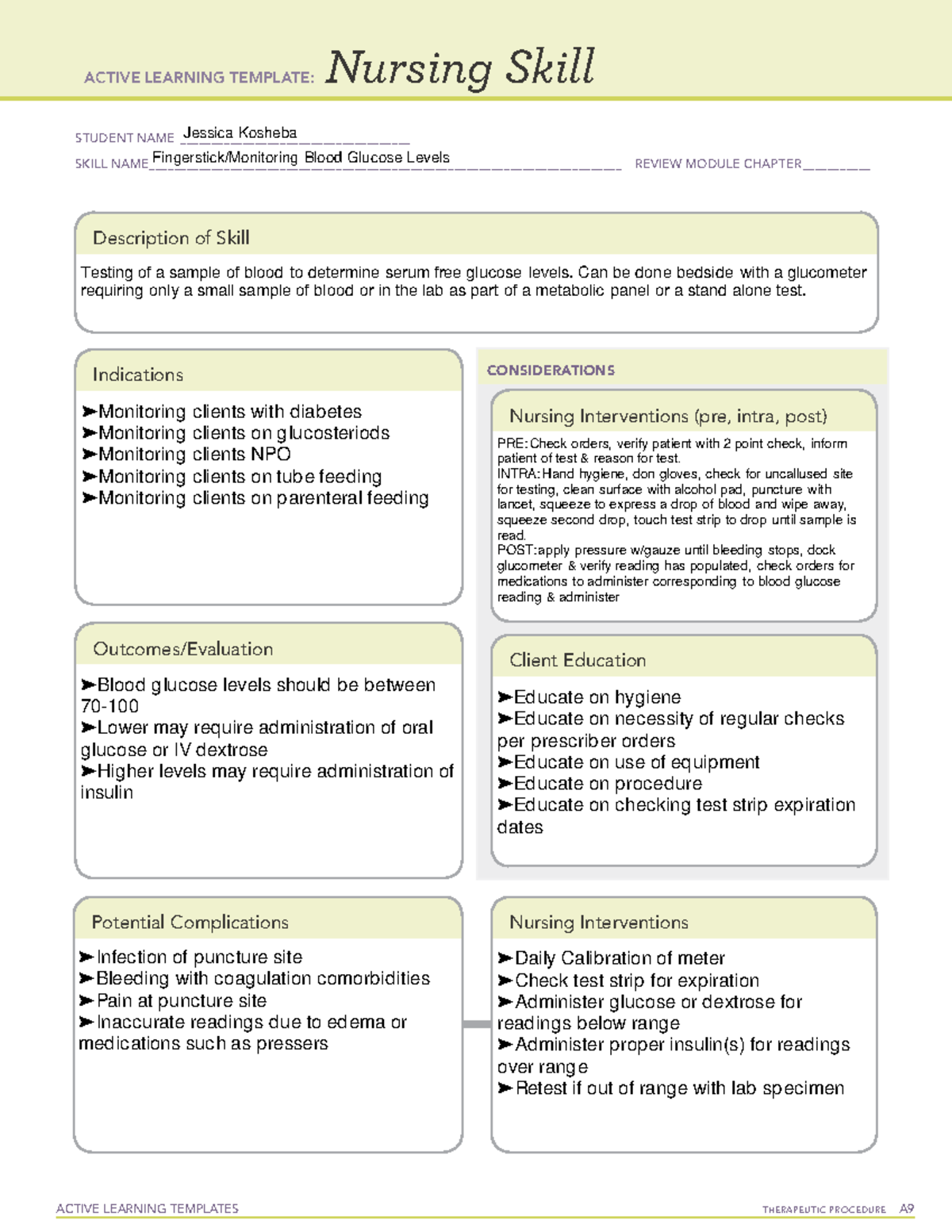 ATI Nursing Skill on Fingerstick Glucose Test ACTIVE LEARNING