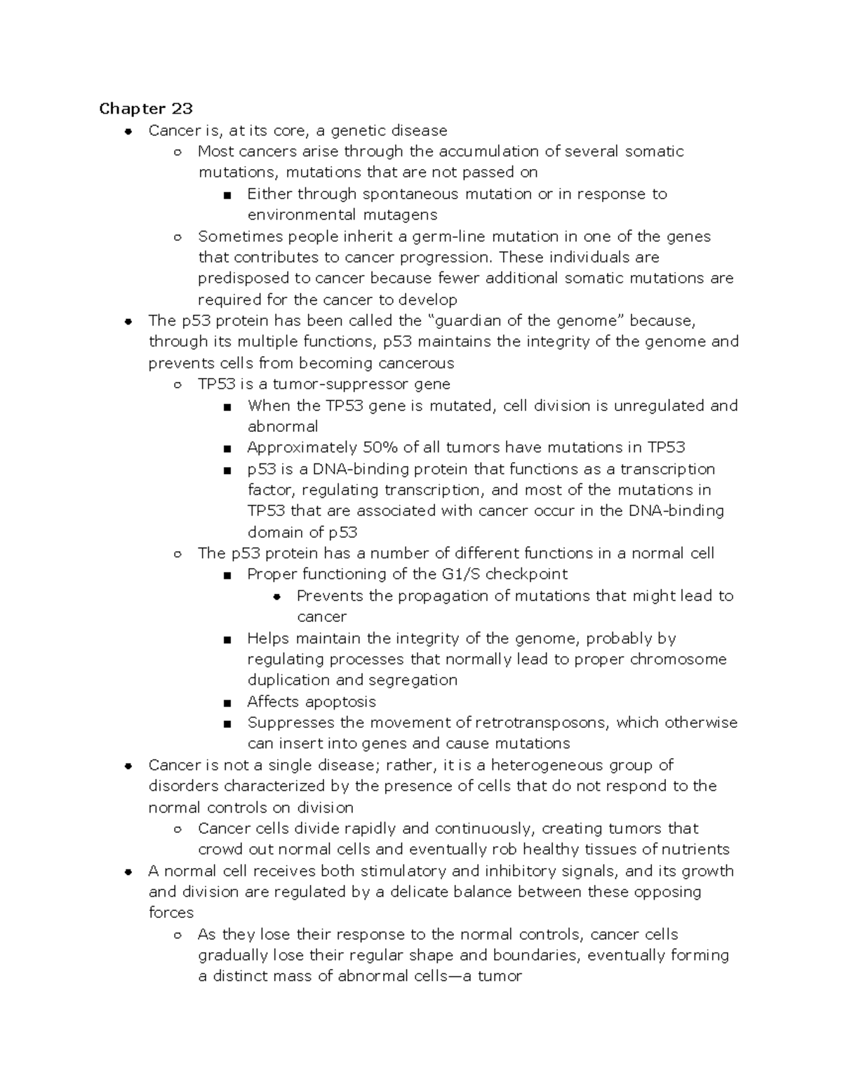 Genetics 23 - Textbook notes chapter 23 - Chapter 23 Cancer is, at its ...