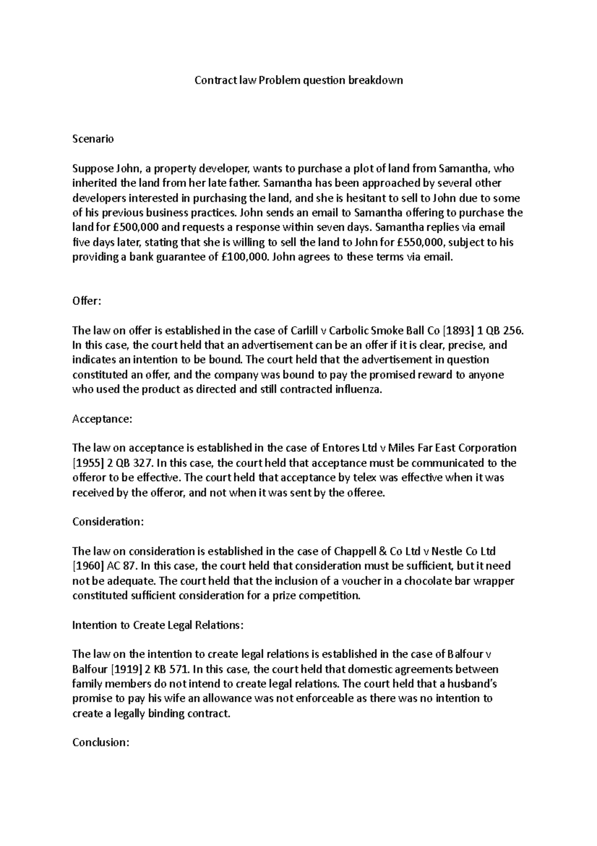 Contract law Problem question breakdown - Contract law Problem question ...