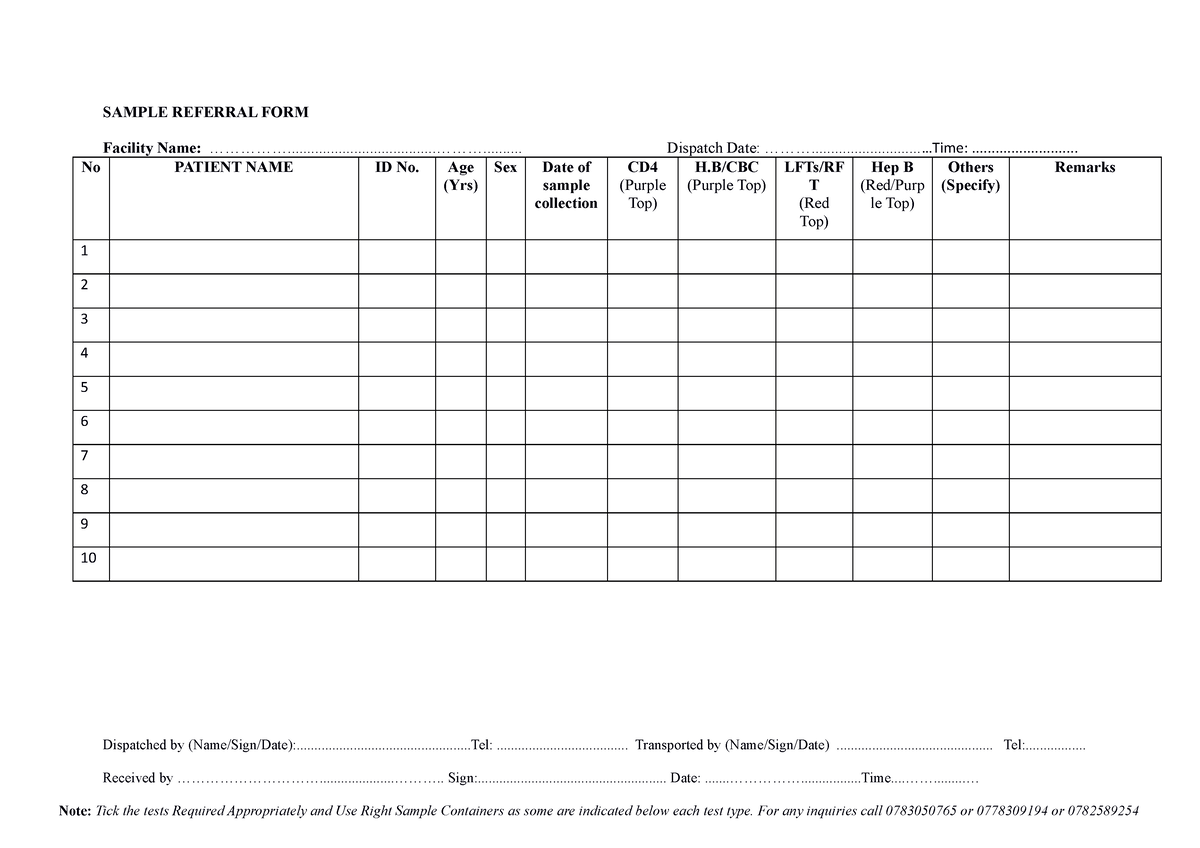 General Sample Referral FORM Matany - SAMPLE REFERRAL FORM Facility ...