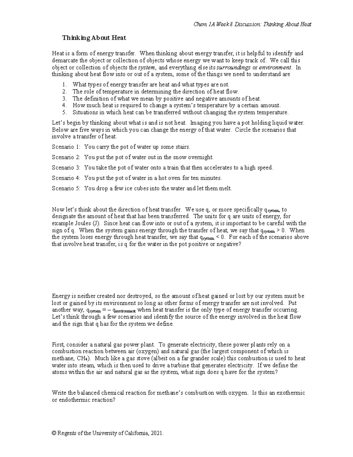 Week 8 Discussion Heat - Chem 1A Week 8 Discussion: Thinking About Heat ...