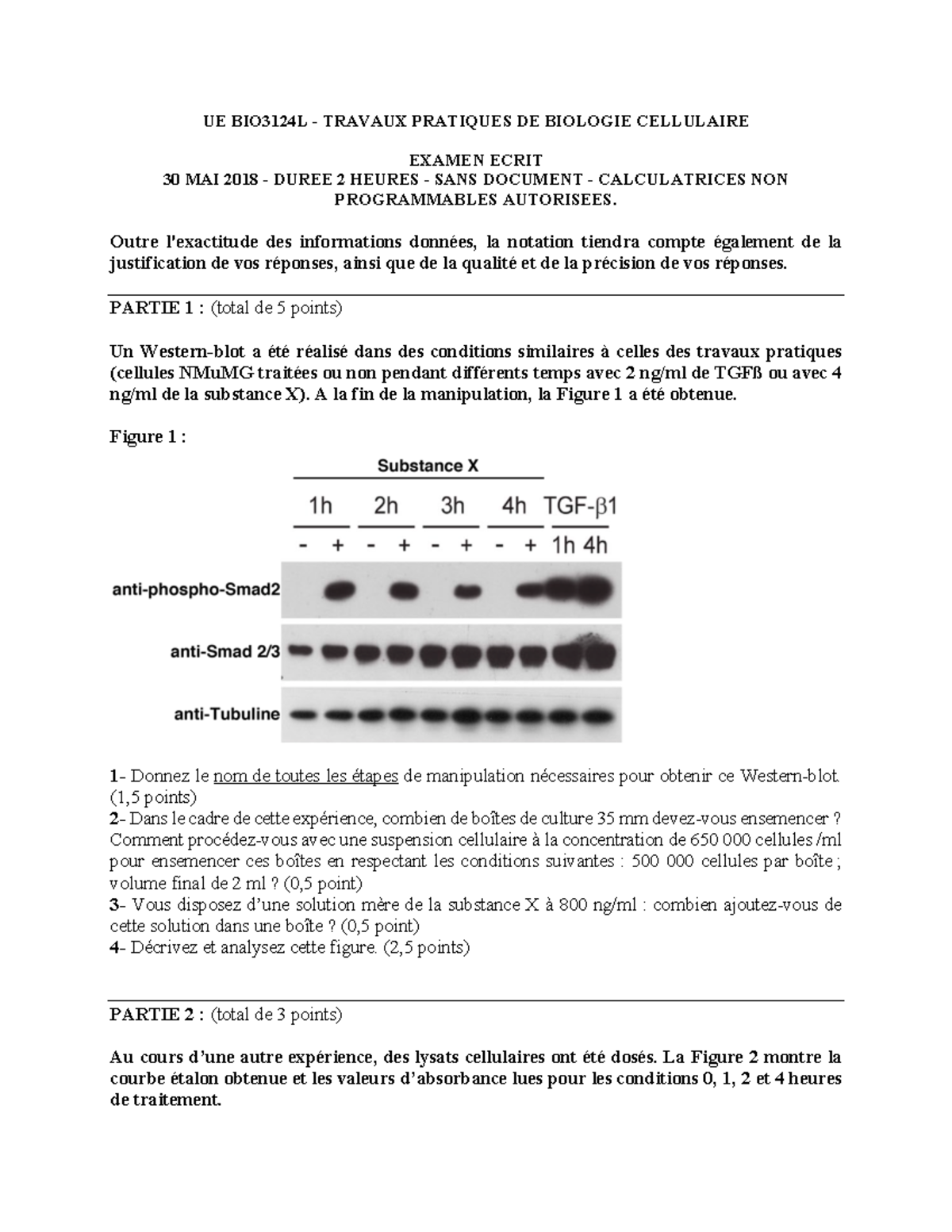 2018 TPBC Examen Ecrit - énoncé d'annale - UE BIO 3124 L - TRAVAUX ...