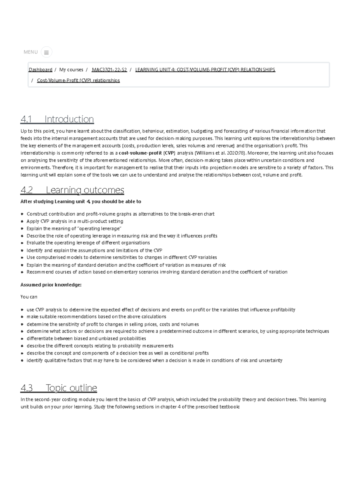 Mac3701-22-s2 Cost-volume-profit (cvp) Relationships - Cost-volume 