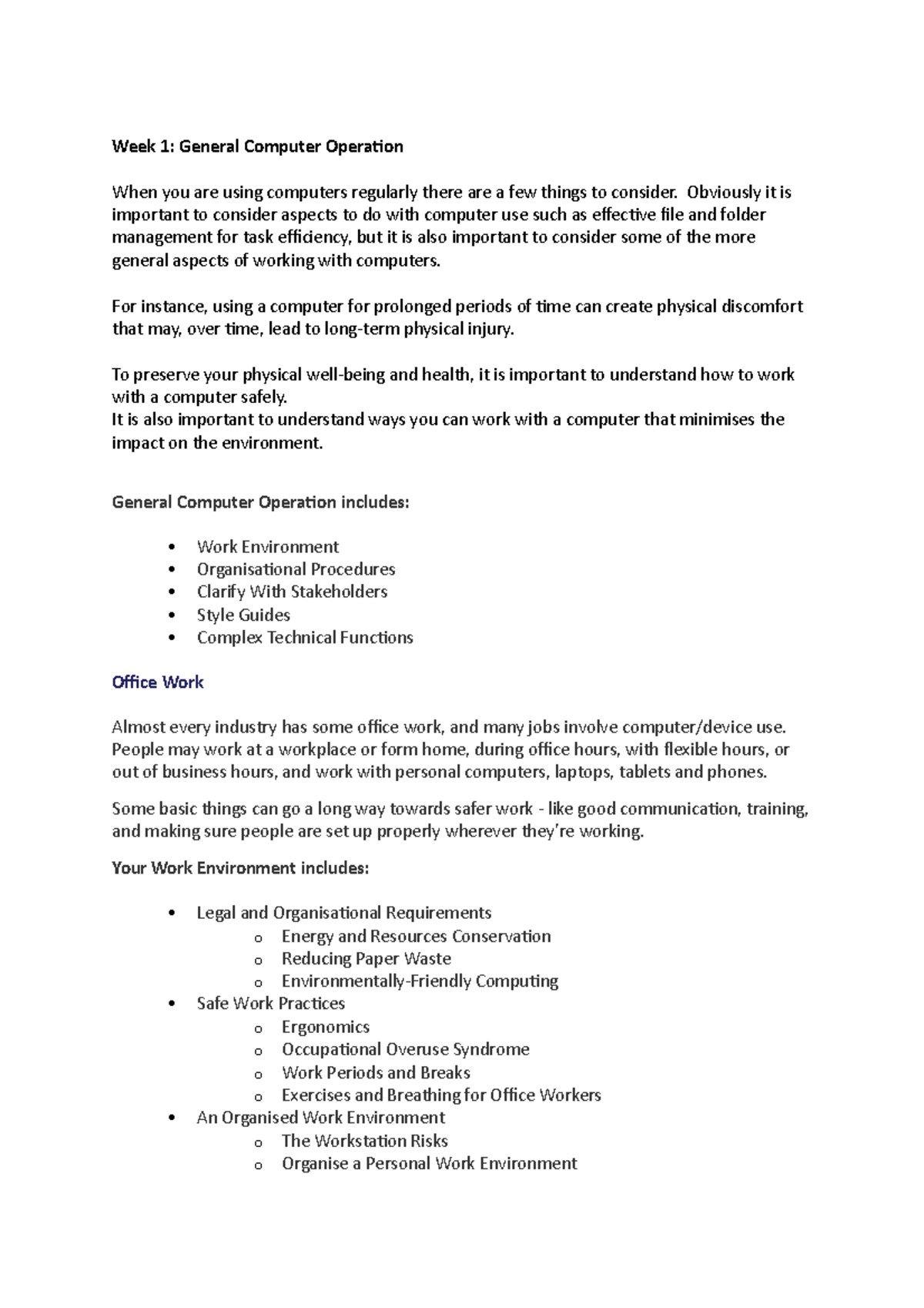 Week 1 - A short summary of the lecture notes for each week - Week 1 ...