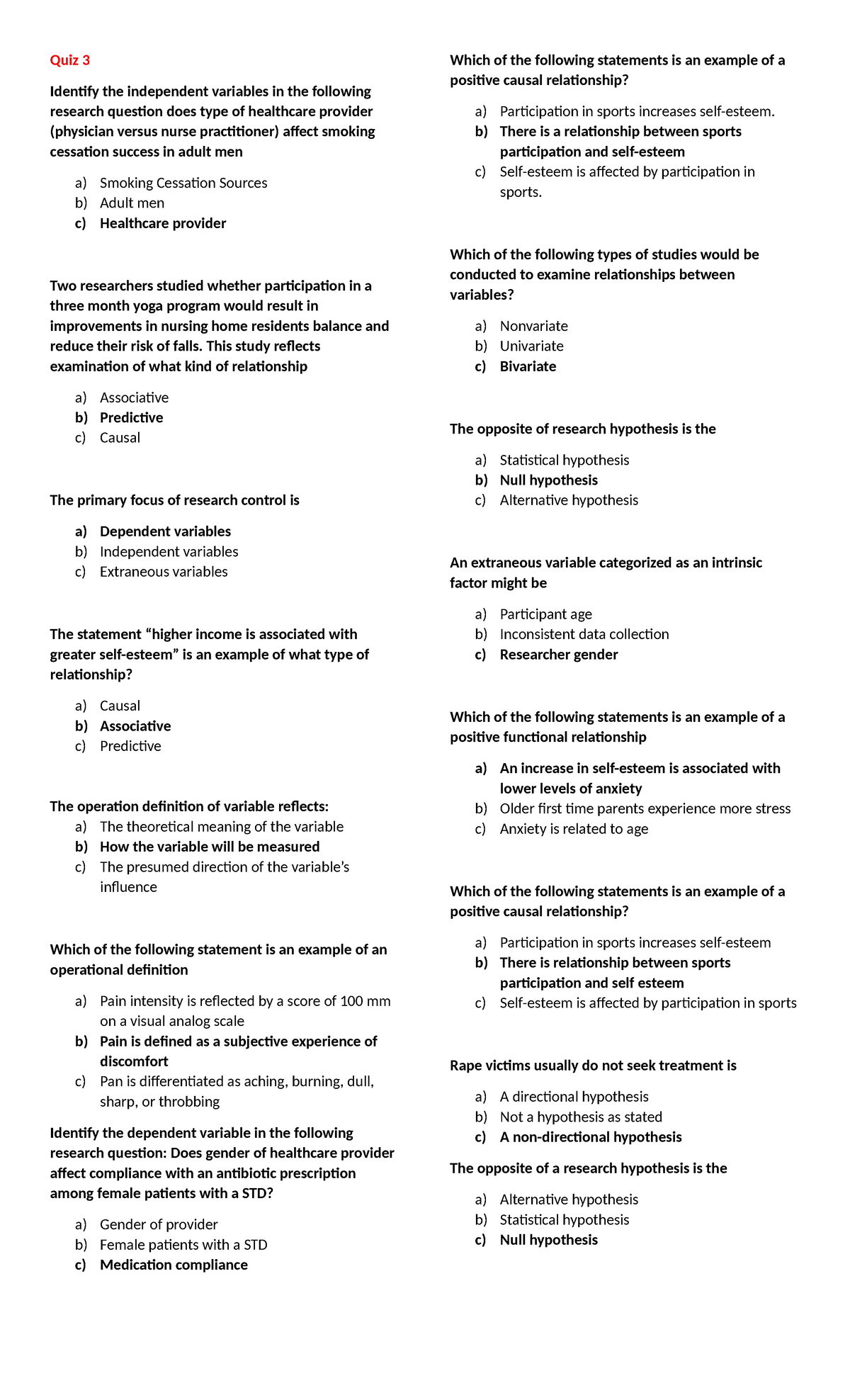 nursing research quiz questions