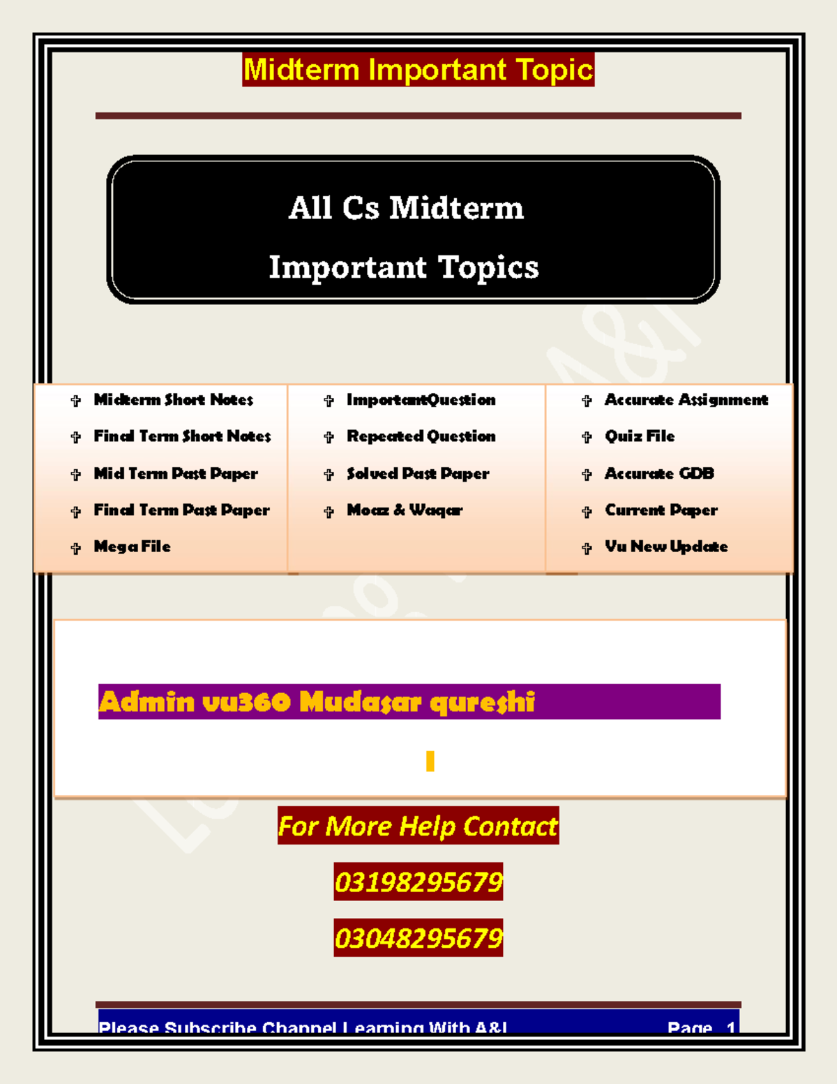 All cs important mid term topics by Mudasar qureshi Admin vu360 - Admin ...
