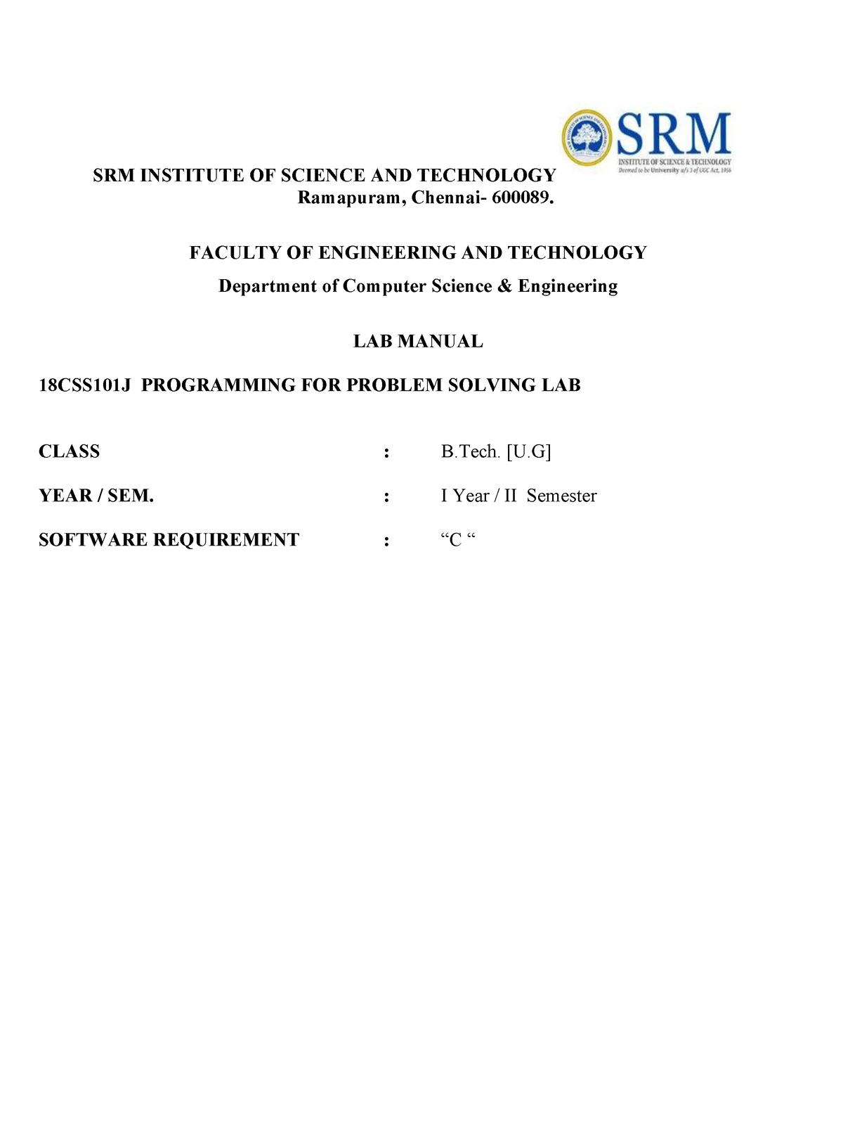 programming for problem solving srm