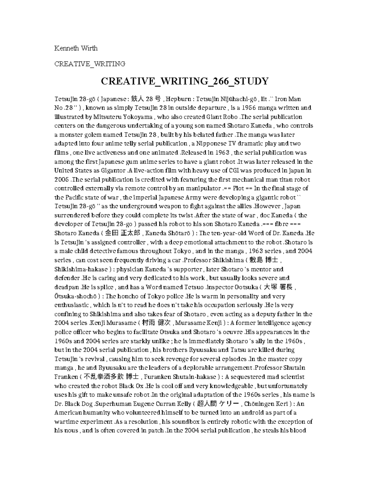 Creative Writing 266 Study - Kenneth Wirth CREATIVE_WRITING CREATIVE ...