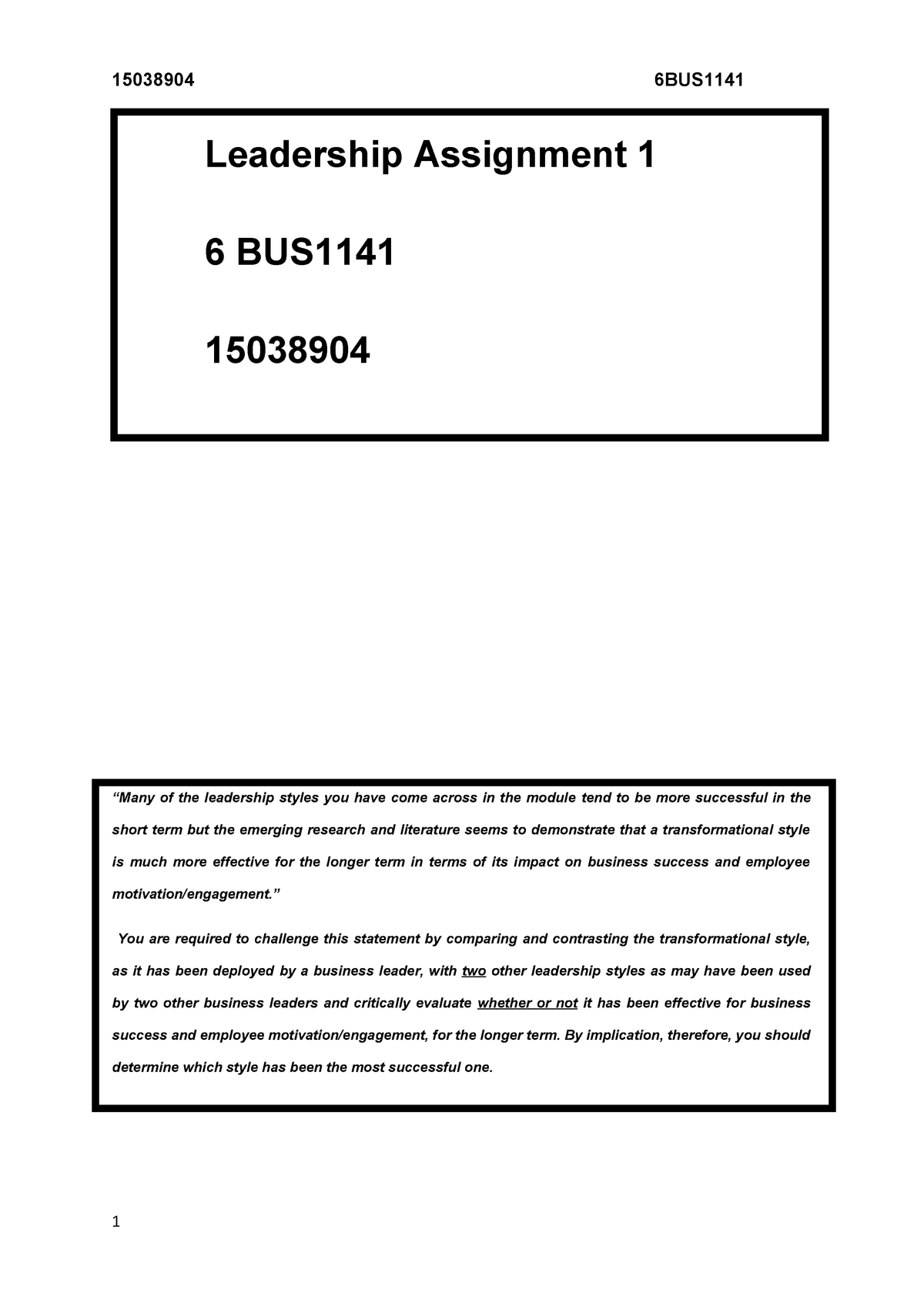 6bus1141 Past Assignment Question For Describing The Different Type Of Leaderships Has Studocu